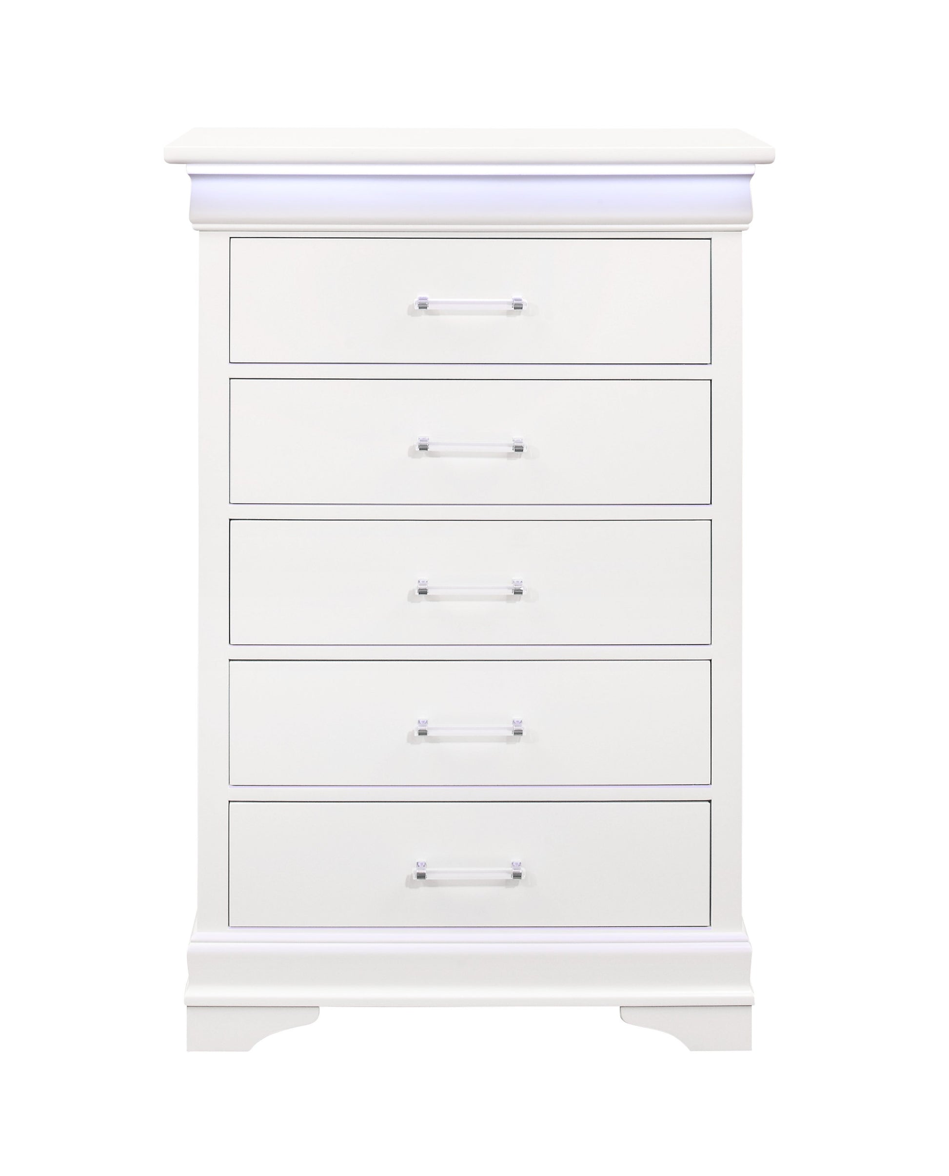 16" White Solid Wood Five Drawer Chest with LED Lighting-0