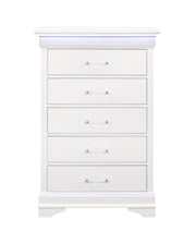 16" White Solid Wood Five Drawer Chest with LED Lighting-0