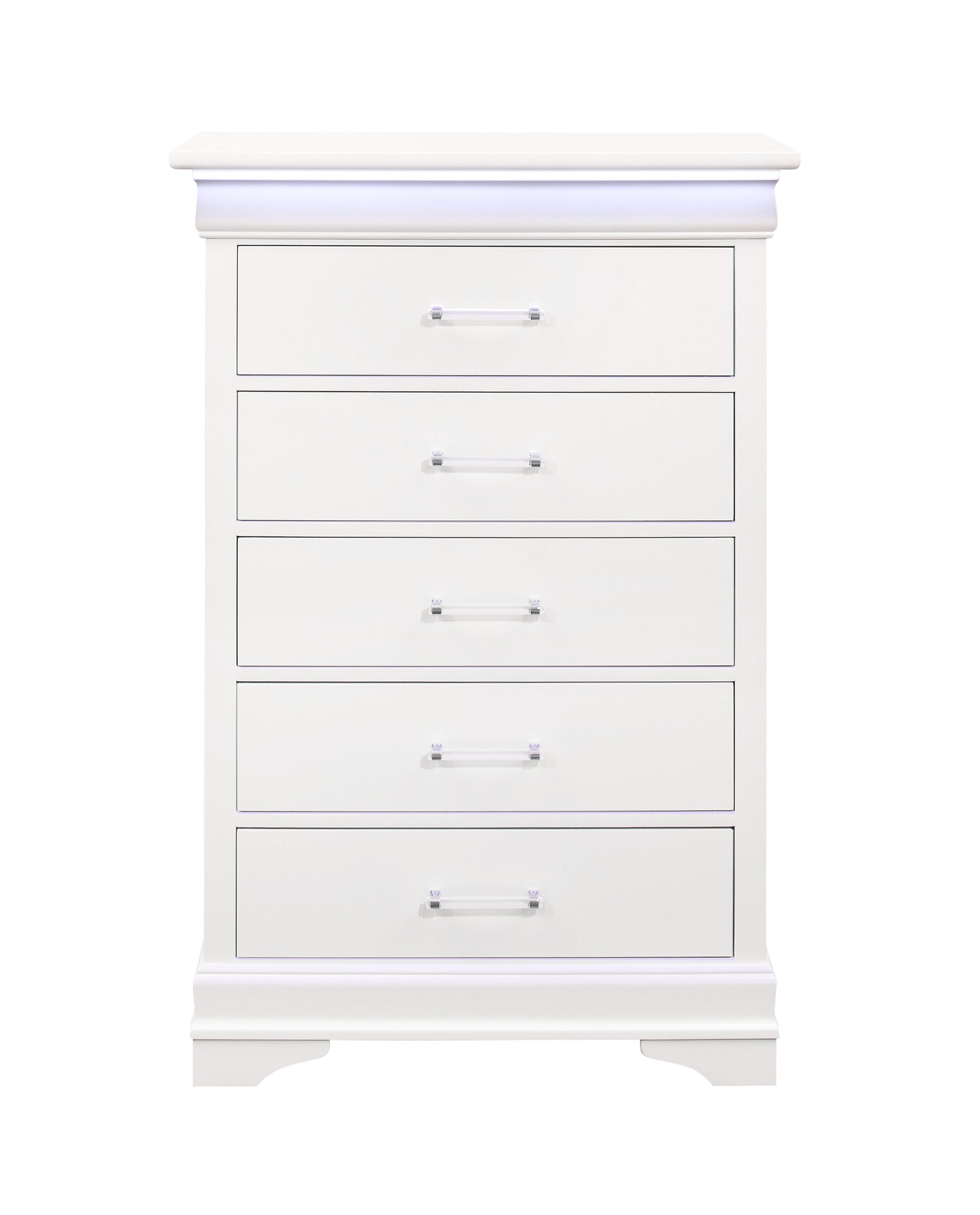 16" White Solid Wood Five Drawer Chest with LED Lighting-0
