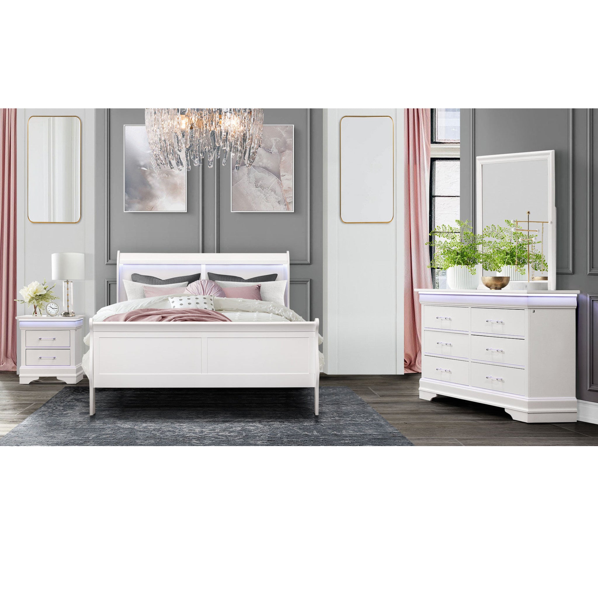 16" White Solid Wood Five Drawer Chest with LED Lighting-3
