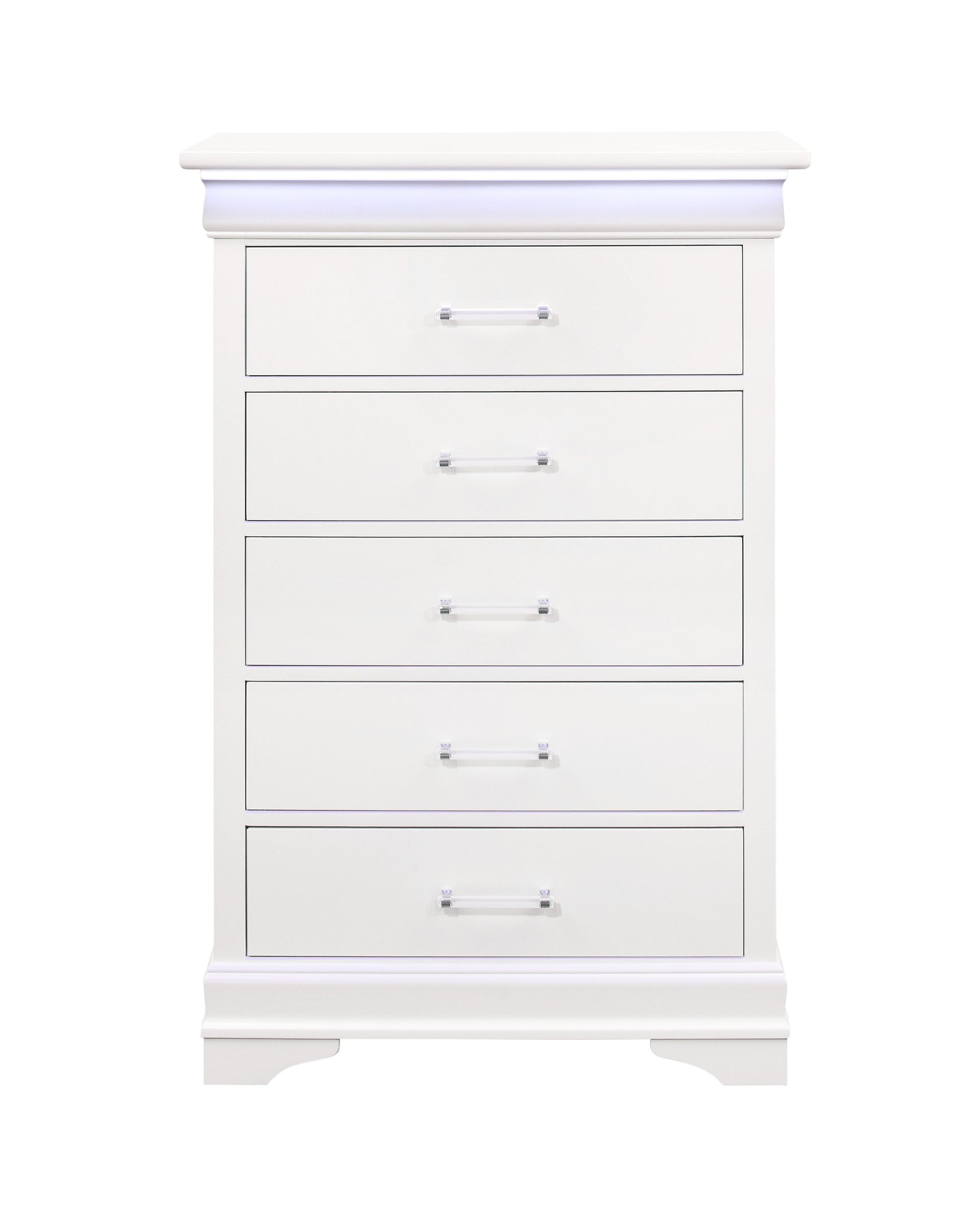16" White Solid Wood Five Drawer Chest with LED Lighting-1