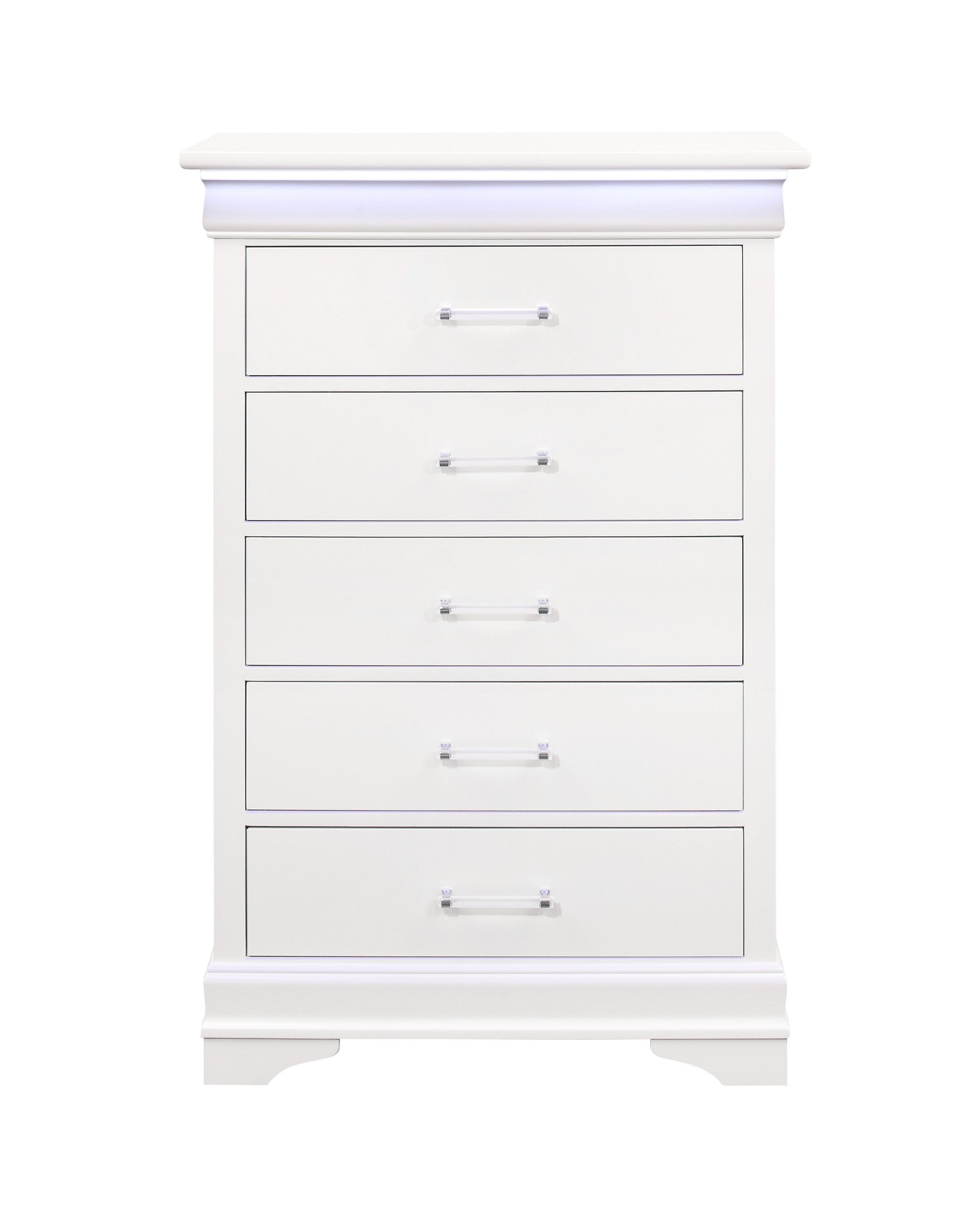 16" White Solid Wood Five Drawer Chest with LED Lighting-1