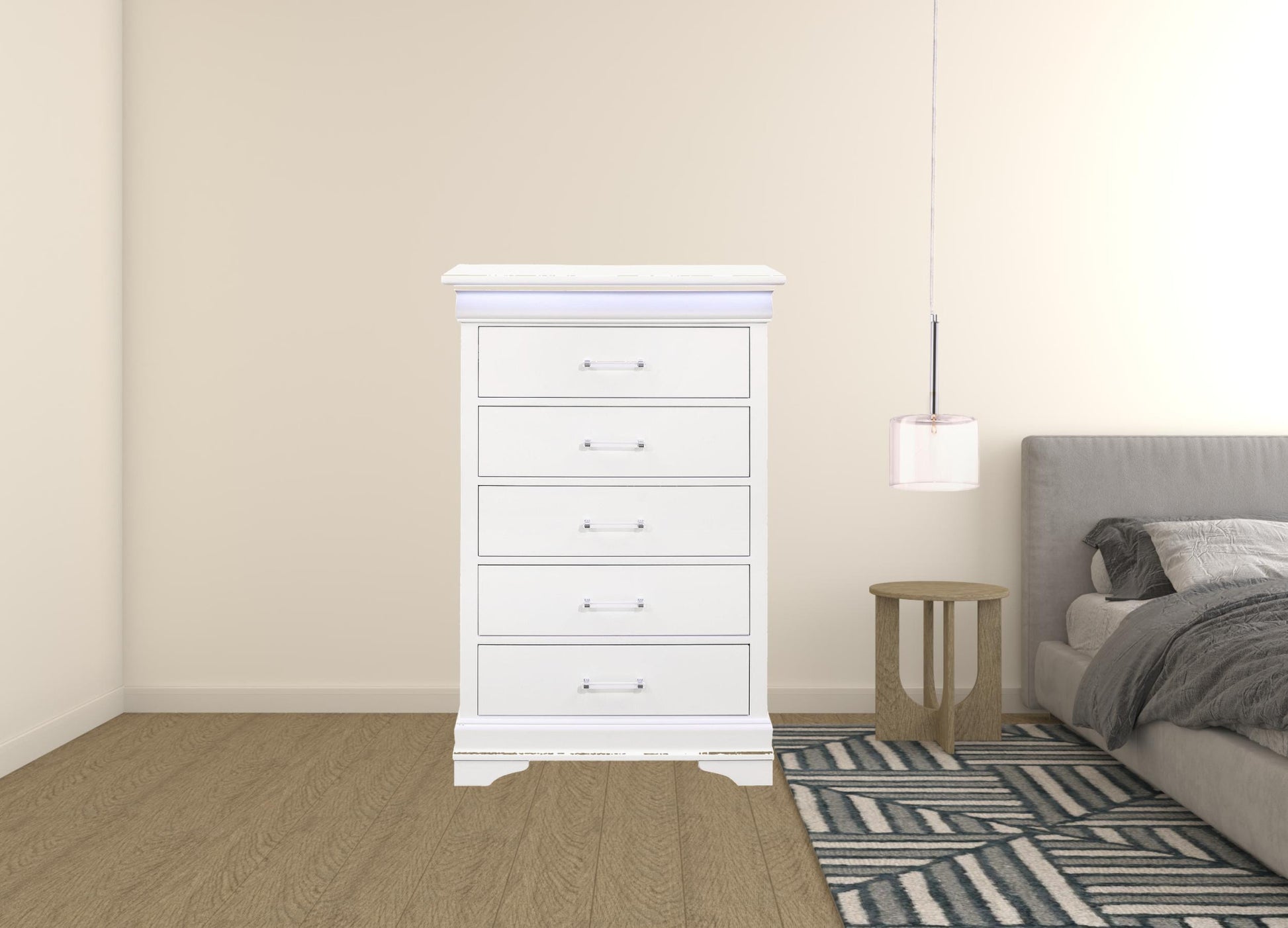 16" White Solid Wood Five Drawer Chest with LED Lighting-2