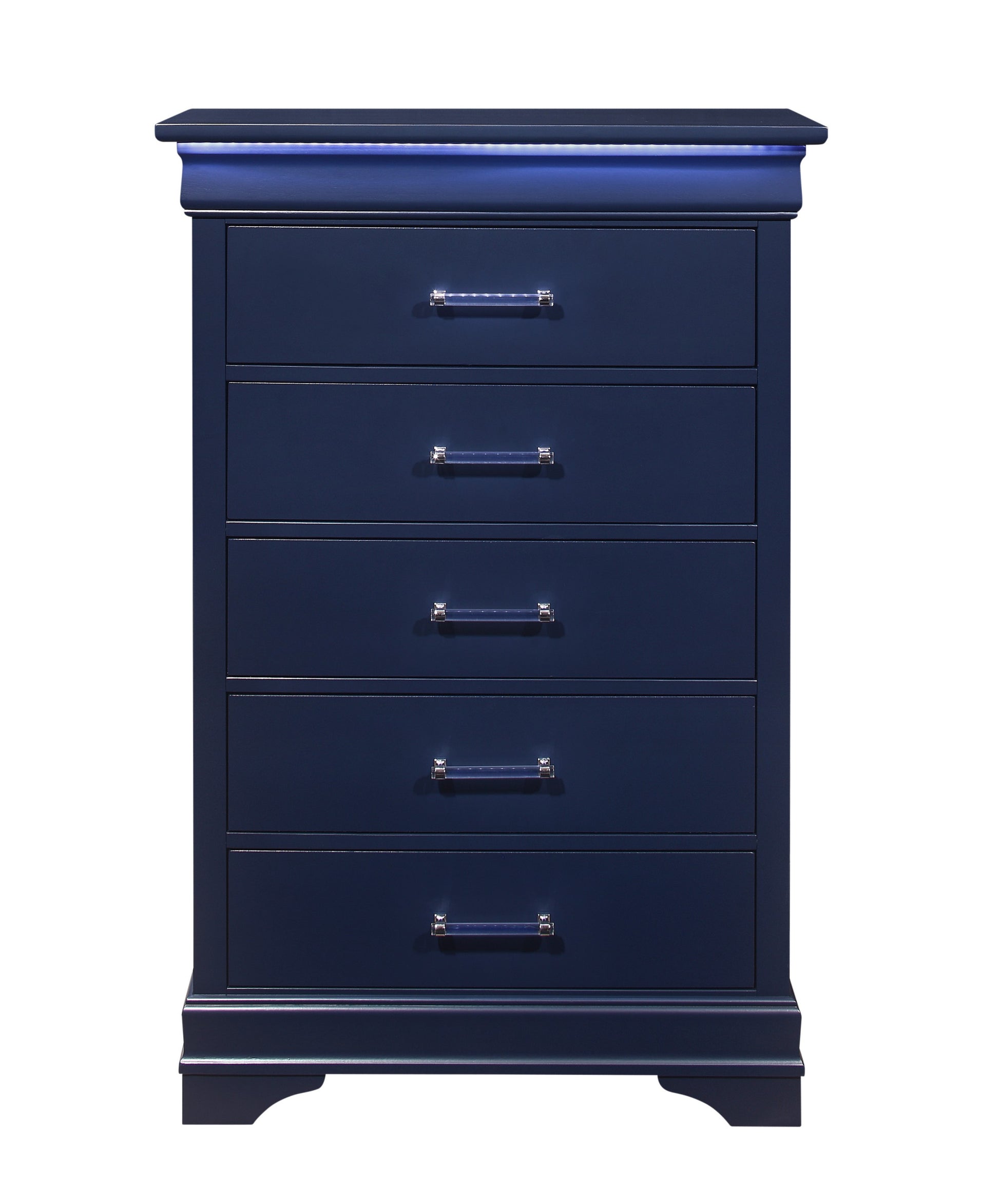 16" Blue Solid Wood Five Drawer Chest With LED Lighting-Dressers-DECOROLALA