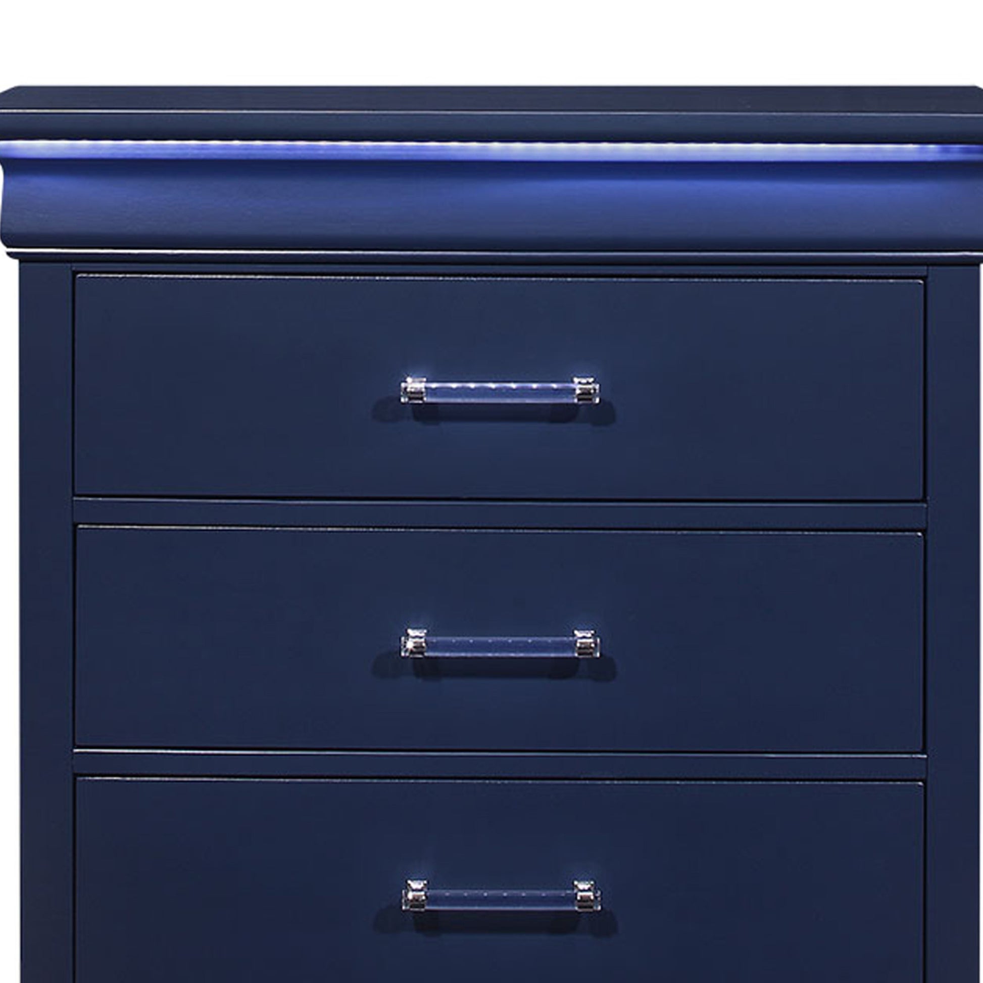 16" Blue Solid Wood Five Drawer Chest With LED Lighting-Dressers-DECOROLALA