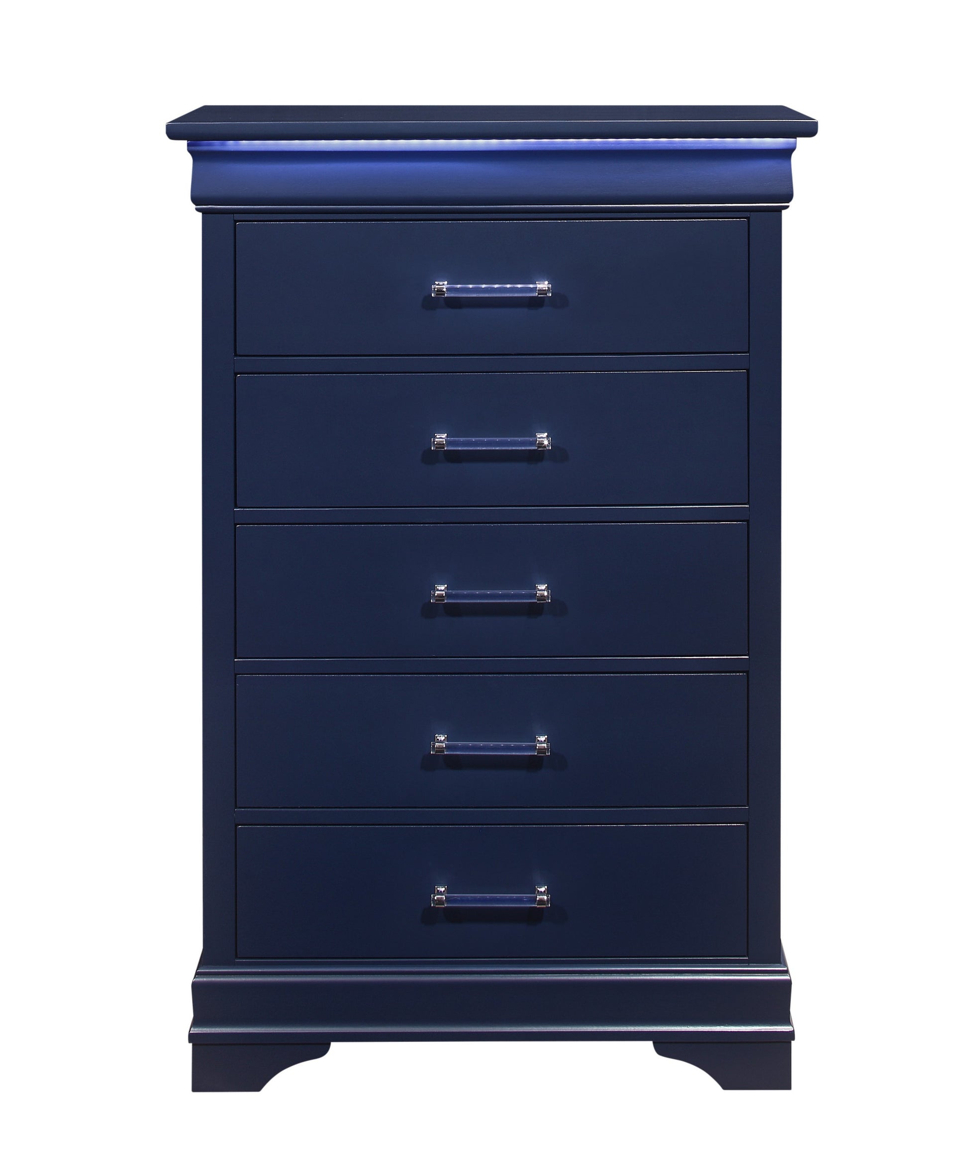 16" Blue Solid Wood Five Drawer Chest With LED Lighting-Dressers-DECOROLALA