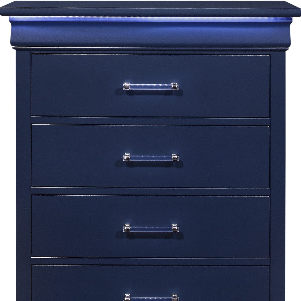 16" Blue Solid Wood Five Drawer Chest With LED Lighting-Dressers-DECOROLALA