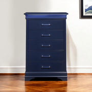 16" Blue Solid Wood Five Drawer Chest With LED Lighting-Dressers-DECOROLALA