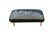 38" Gray Wool and Brown Ottoman-Ottomans-DECOROLALA