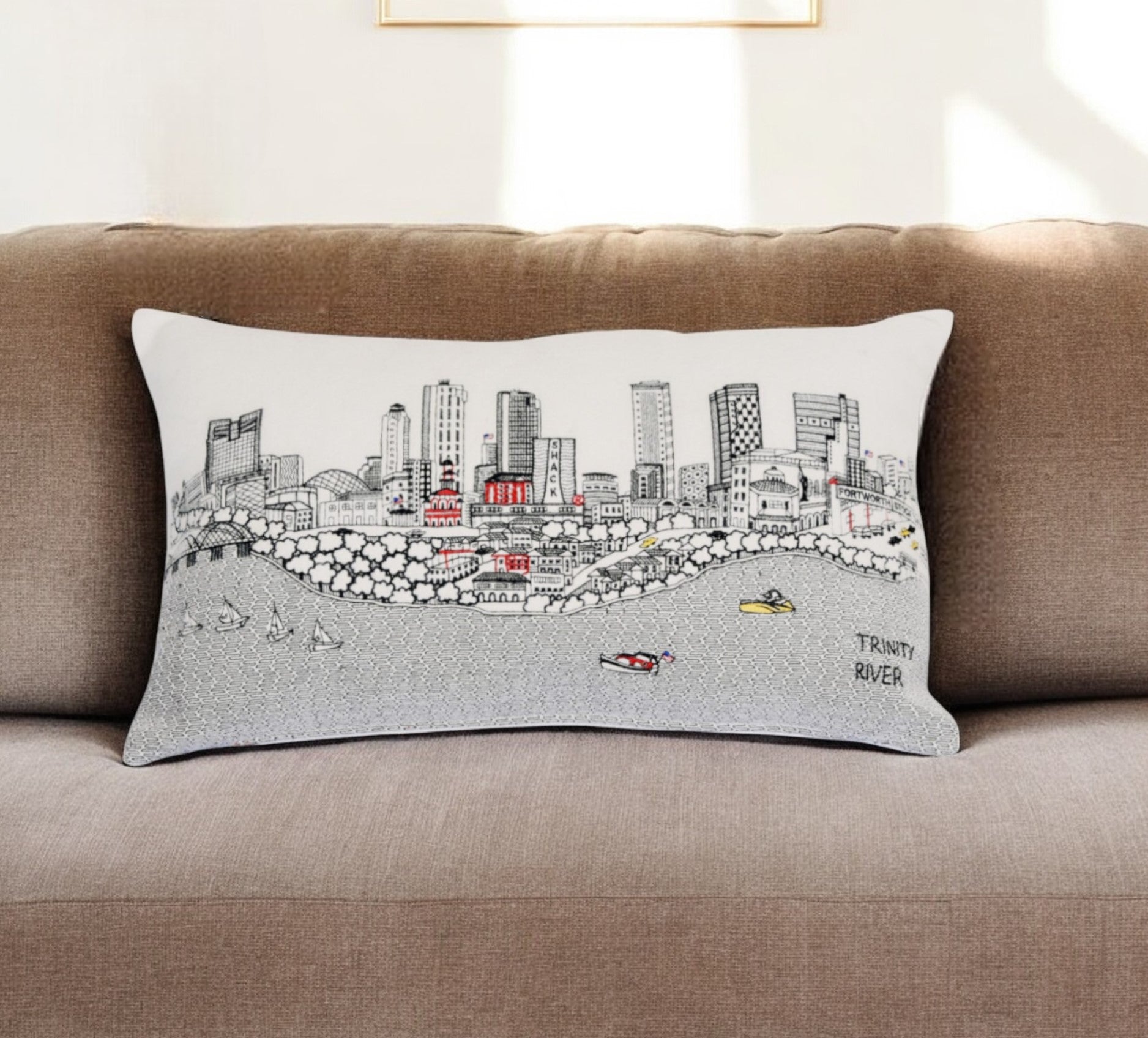 14" X 24" Cream Hometown Pride Wool Lumbar Throw Pillow-Accent Throw Pillows-DECOROLALA