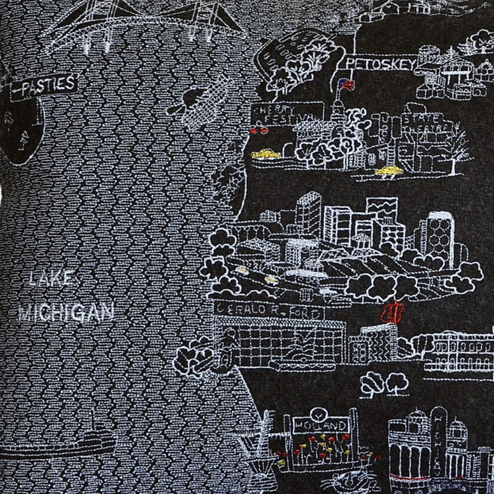 14" X 24" Black Gray and White Hometown Pride Wool Lumbar Throw Pillow-Accent Throw Pillows-DECOROLALA