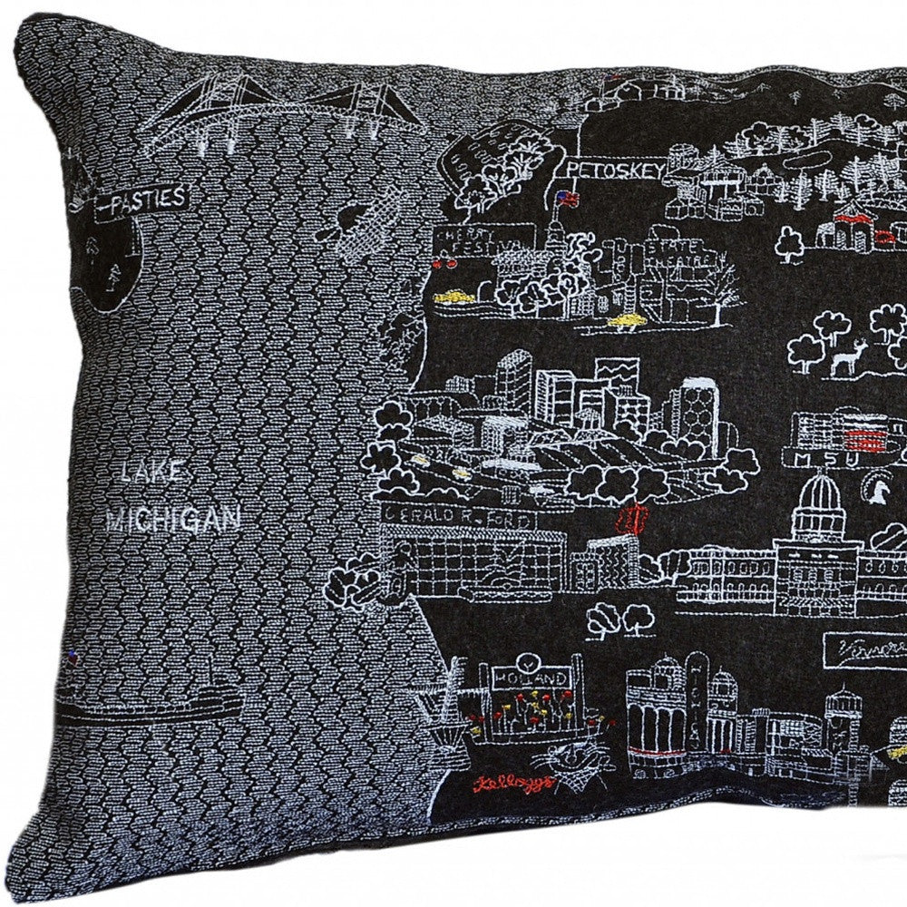 14" X 24" Black Gray and White Hometown Pride Wool Lumbar Throw Pillow-Accent Throw Pillows-DECOROLALA