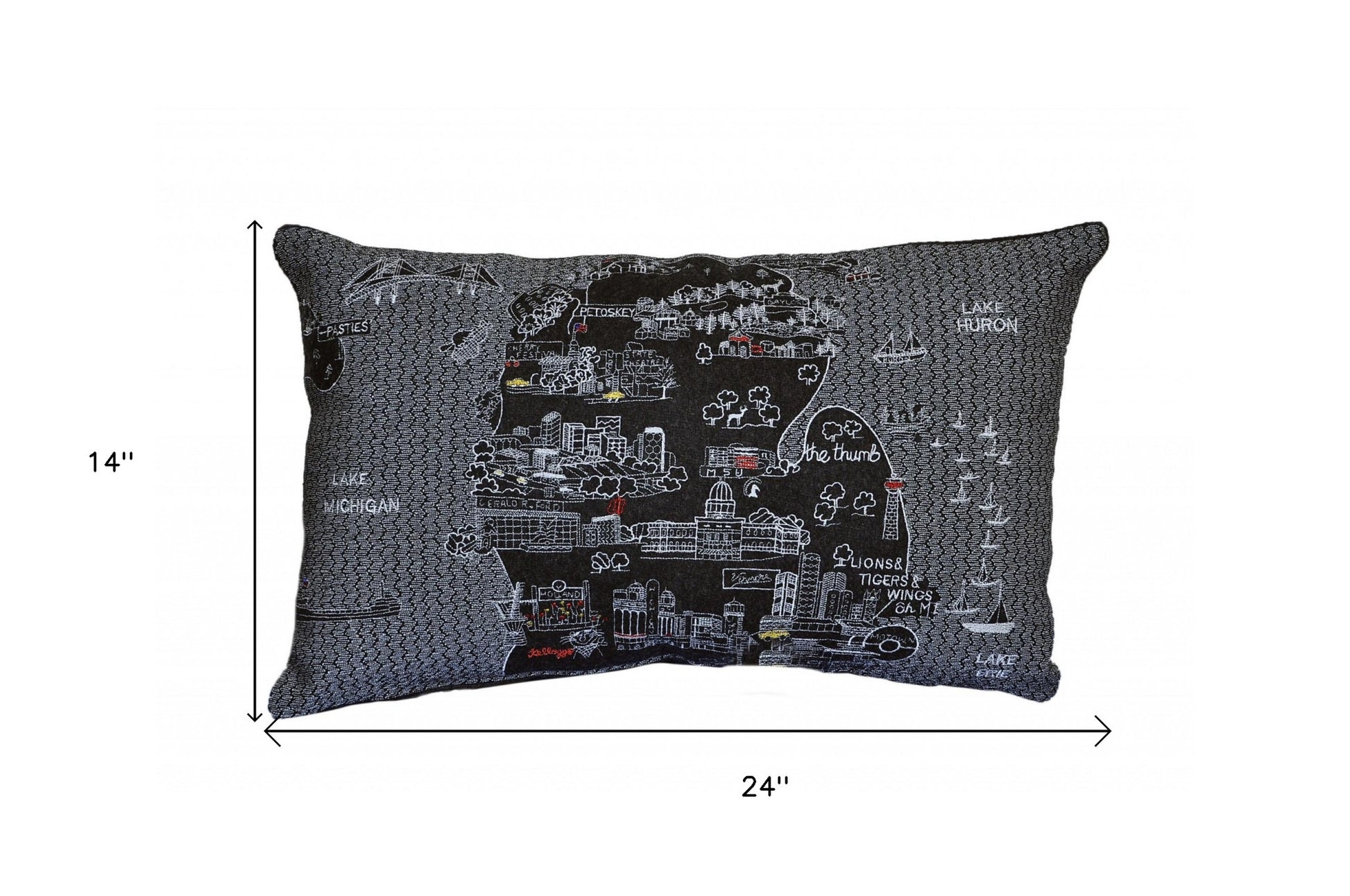 14" X 24" Black Gray and White Hometown Pride Wool Lumbar Throw Pillow-Accent Throw Pillows-DECOROLALA
