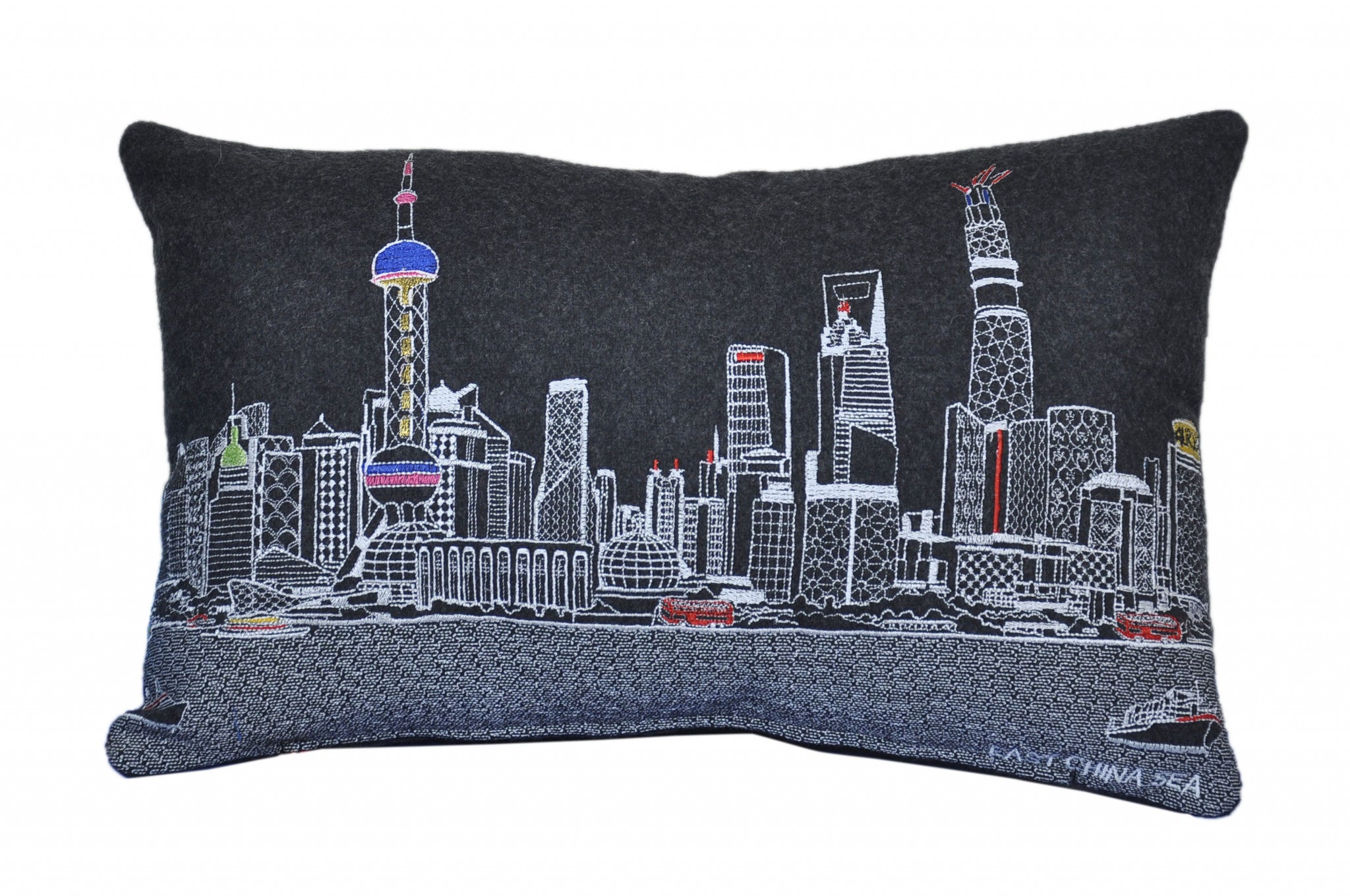 14" X 24" Black Gray and White Hometown Pride Wool Lumbar Throw Pillow-Accent Throw Pillows-DECOROLALA
