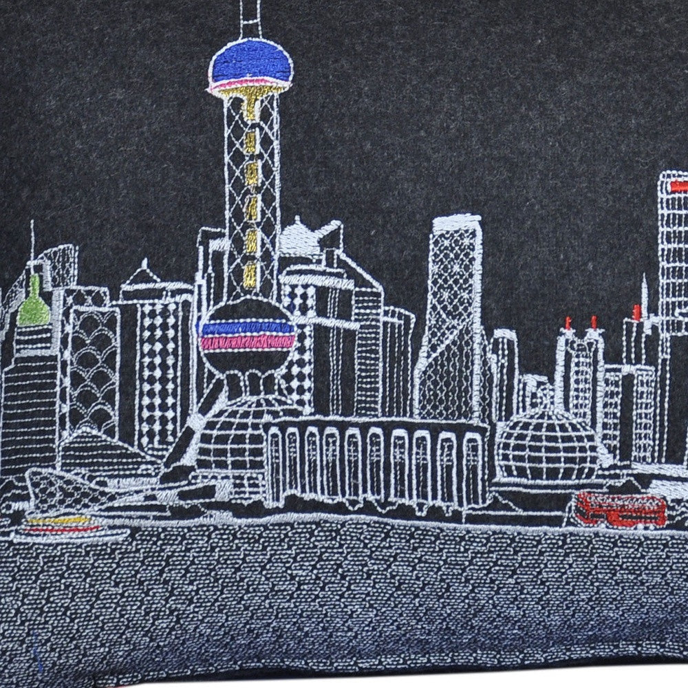 14" X 24" Black Gray and White Hometown Pride Wool Lumbar Throw Pillow-Accent Throw Pillows-DECOROLALA