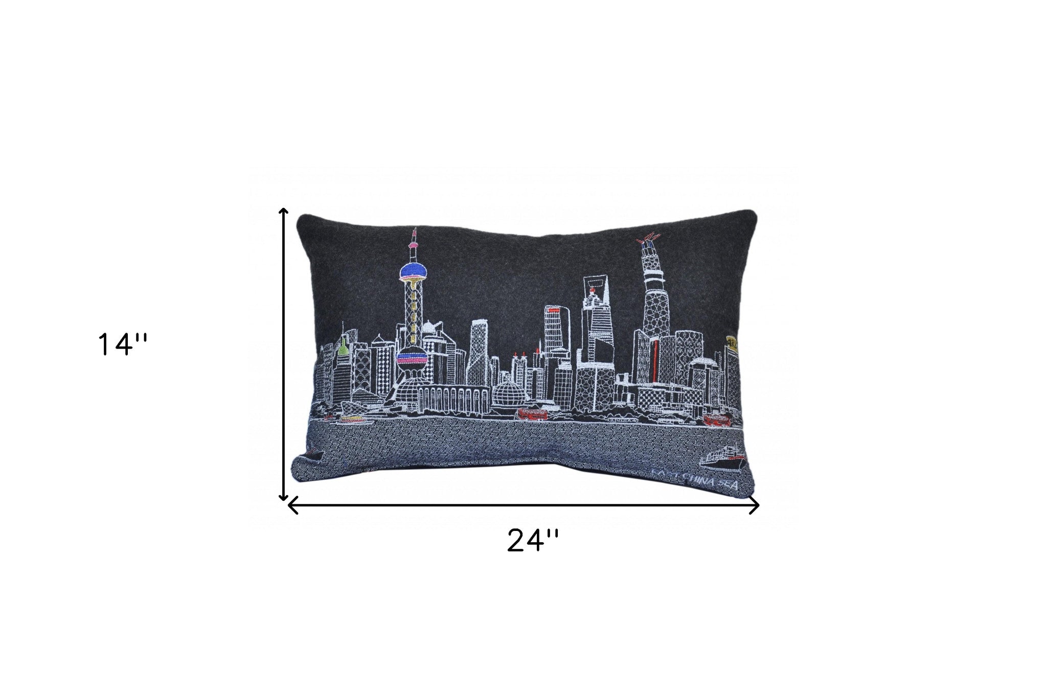 14" X 24" Black Gray and White Hometown Pride Wool Lumbar Throw Pillow-Accent Throw Pillows-DECOROLALA
