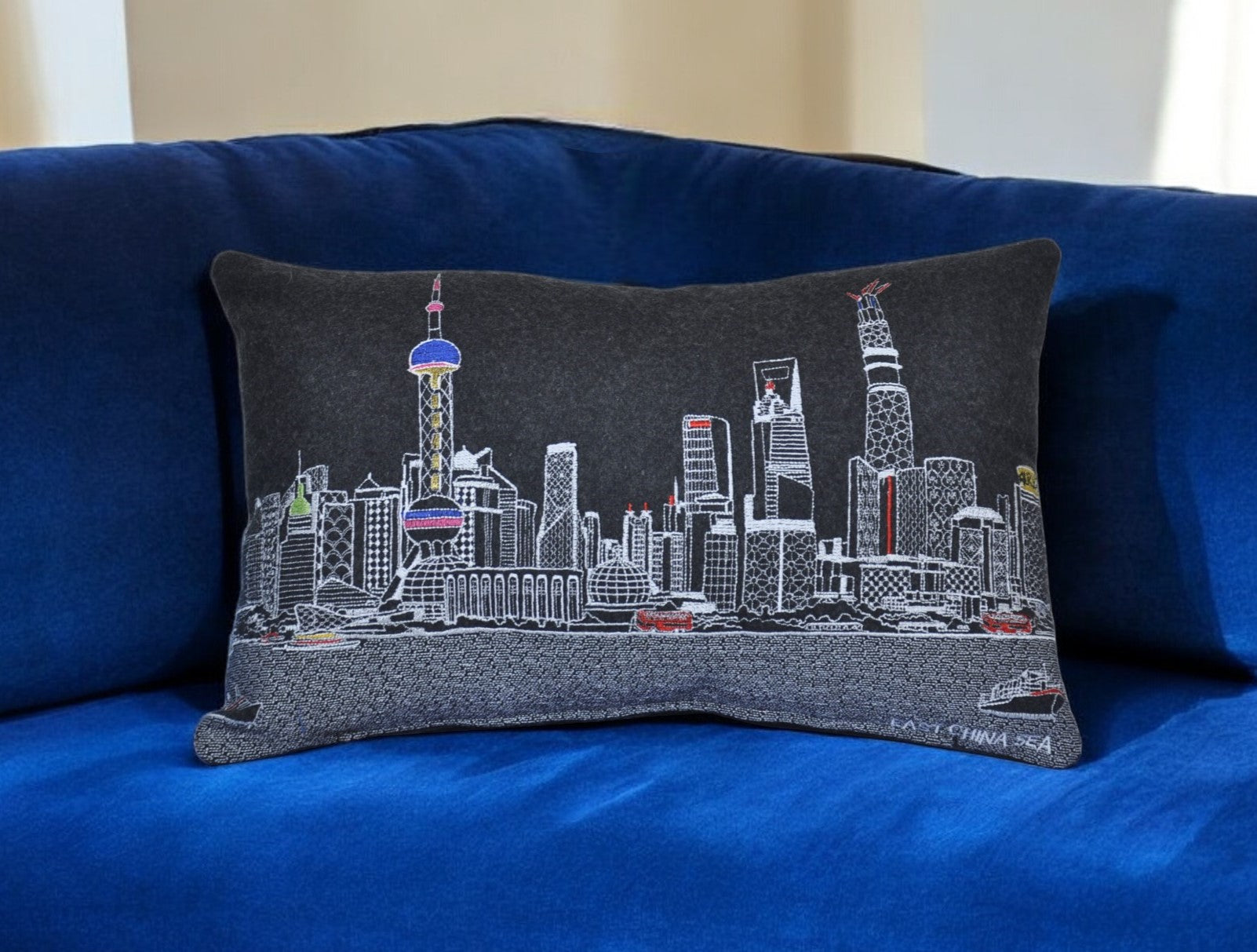 14" X 24" Black Gray and White Hometown Pride Wool Lumbar Throw Pillow-Accent Throw Pillows-DECOROLALA