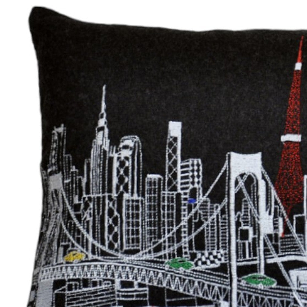 14" X 24" Black Gray and White Hometown Pride Wool Lumbar Throw Pillow-Accent Throw Pillows-DECOROLALA