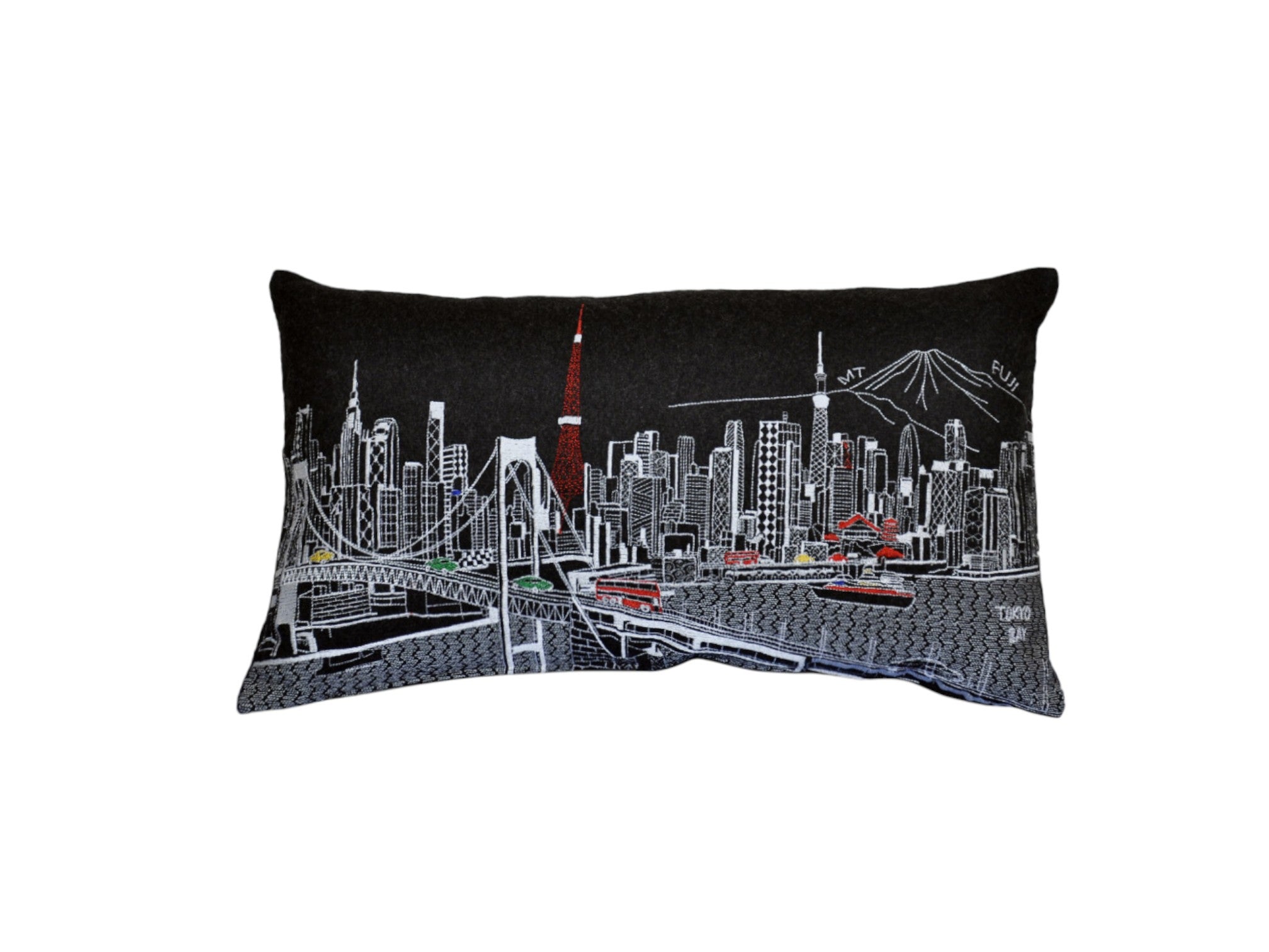 14" X 24" Black Gray and White Hometown Pride Wool Lumbar Throw Pillow-Accent Throw Pillows-DECOROLALA