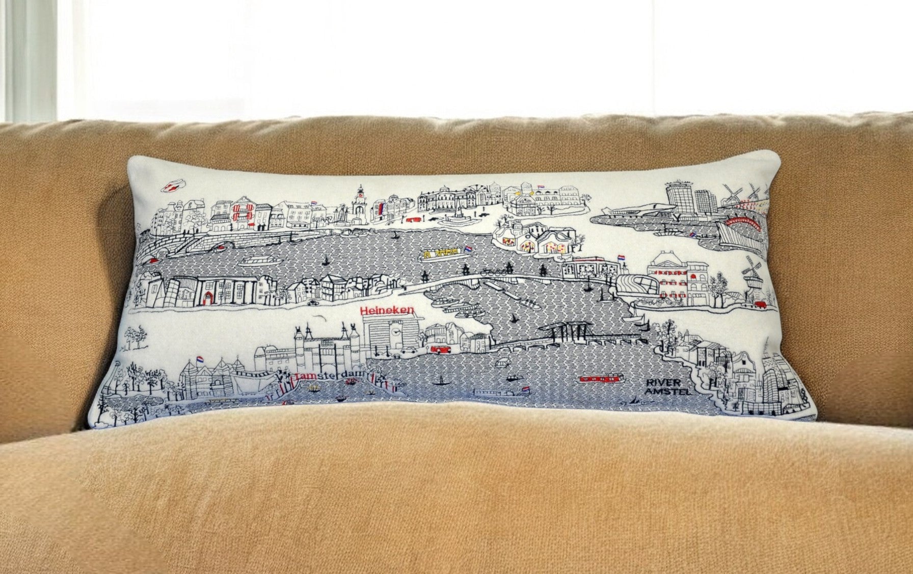 14" X 35" Cream Hometown Pride Wool Lumbar Throw Pillow-Accent Throw Pillows-DECOROLALA