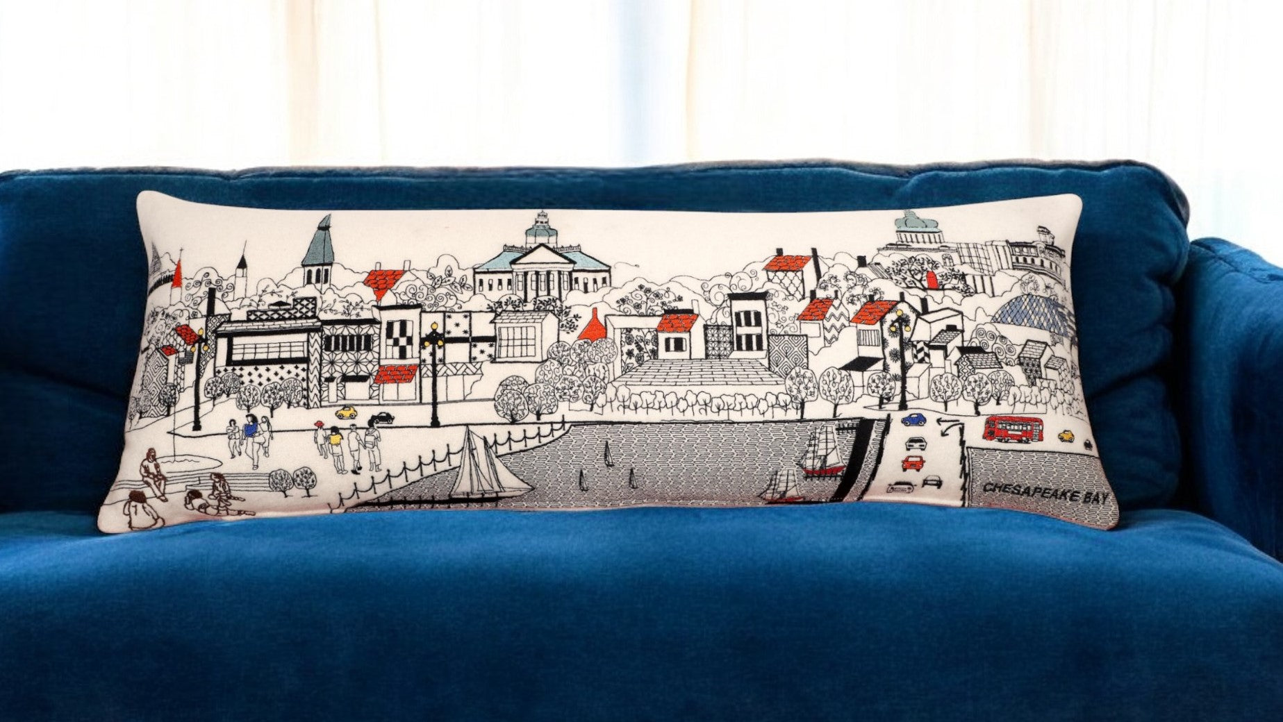 14" X 35" Cream Hometown Pride Wool Lumbar Throw Pillow-Accent Throw Pillows-DECOROLALA