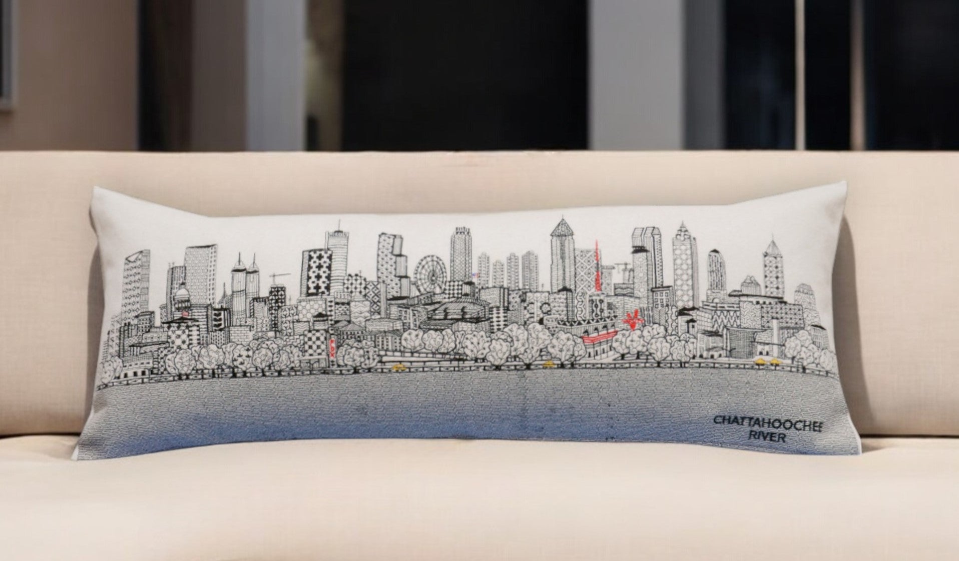 14" X 35" Cream Hometown Pride Wool Lumbar Throw Pillow-Accent Throw Pillows-DECOROLALA