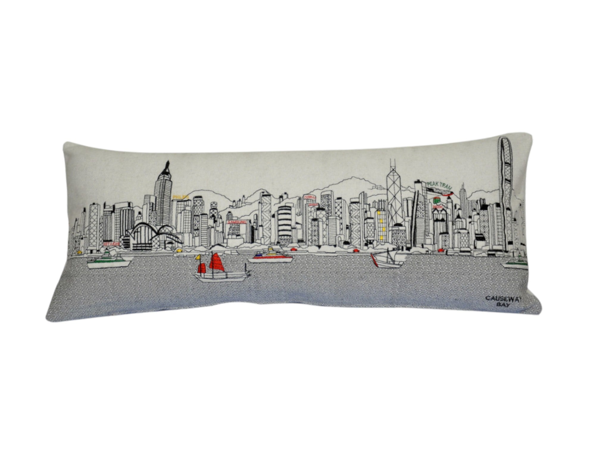 14" X 35" Cream Hometown Pride Wool Lumbar Throw Pillow-Accent Throw Pillows-DECOROLALA