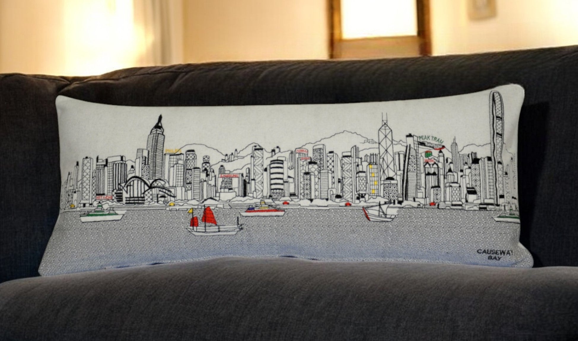 14" X 35" Cream Hometown Pride Wool Lumbar Throw Pillow-Accent Throw Pillows-DECOROLALA