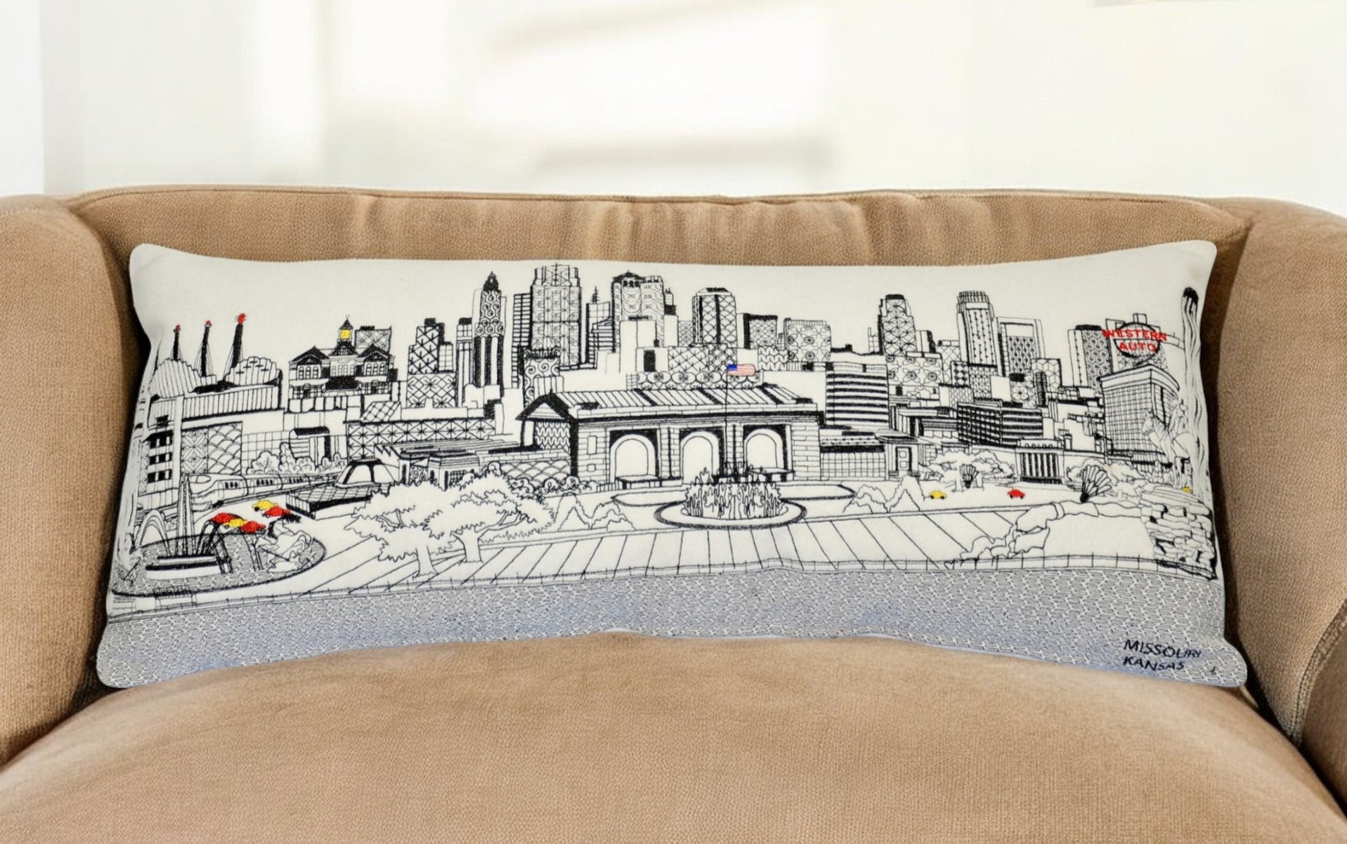 14" X 35" Cream Hometown Pride Wool Lumbar Throw Pillow-Accent Throw Pillows-DECOROLALA