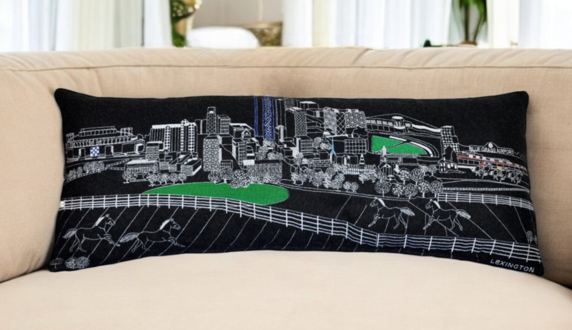 14" X 35" Black Gray and White Hometown Pride Wool Lumbar Throw Pillow-Accent Throw Pillows-DECOROLALA