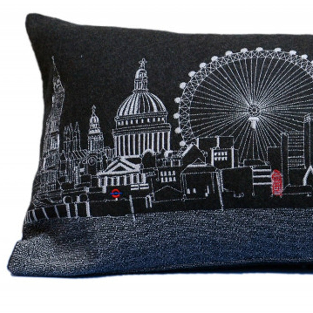 14" X 35" Black Gray and White Hometown Pride Wool Lumbar Throw Pillow-Accent Throw Pillows-DECOROLALA