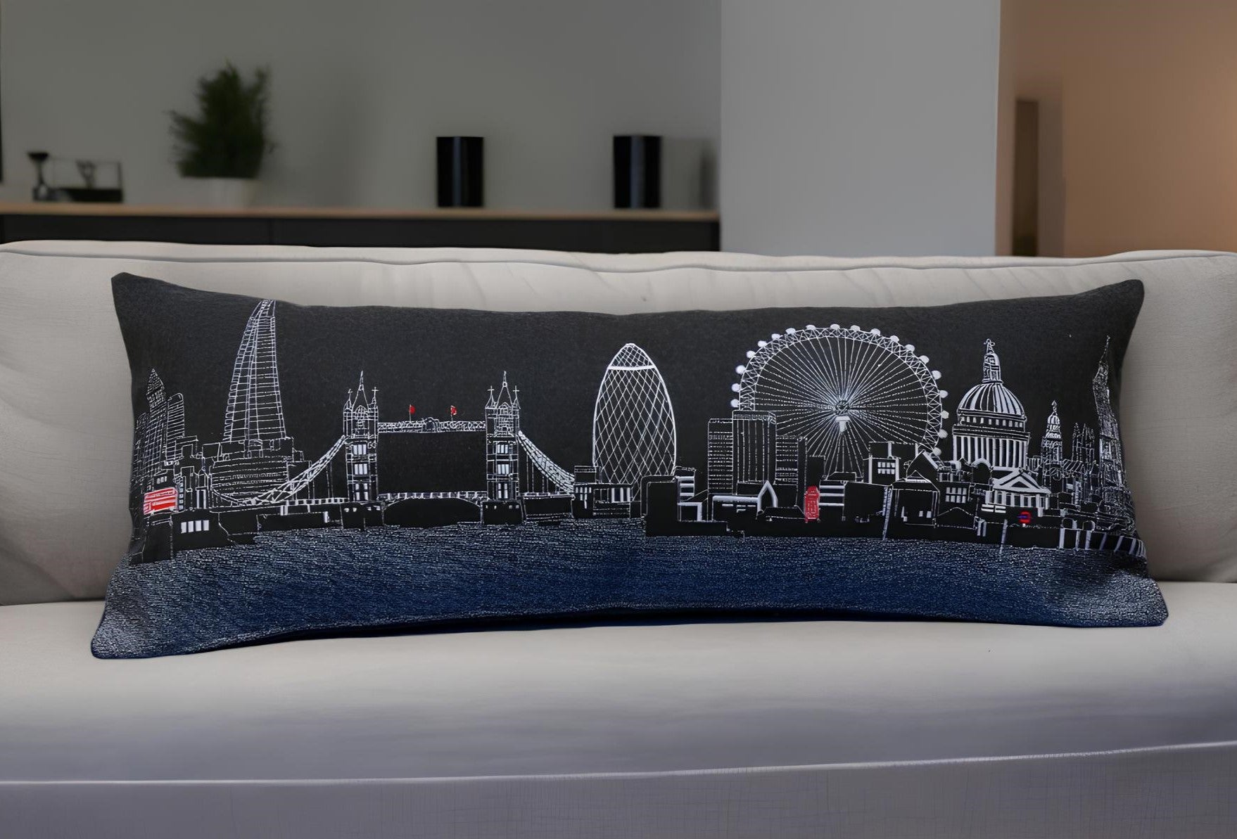 14" X 35" Black Gray and White Hometown Pride Wool Lumbar Throw Pillow-Accent Throw Pillows-DECOROLALA