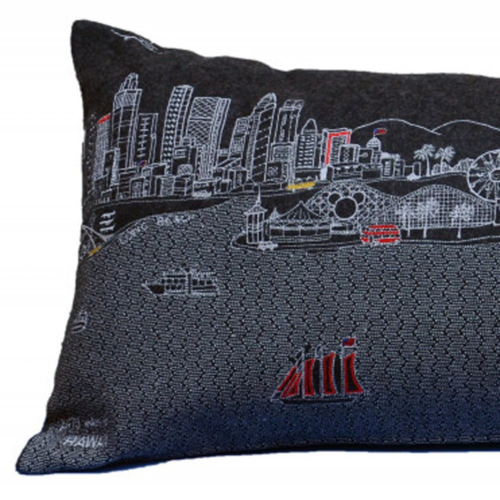 14" X 35" Black Gray and White Hometown Pride Wool Lumbar Throw Pillow-Accent Throw Pillows-DECOROLALA