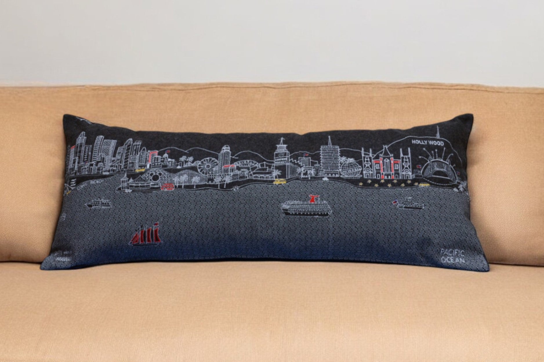 14" X 35" Black Gray and White Hometown Pride Wool Lumbar Throw Pillow-Accent Throw Pillows-DECOROLALA