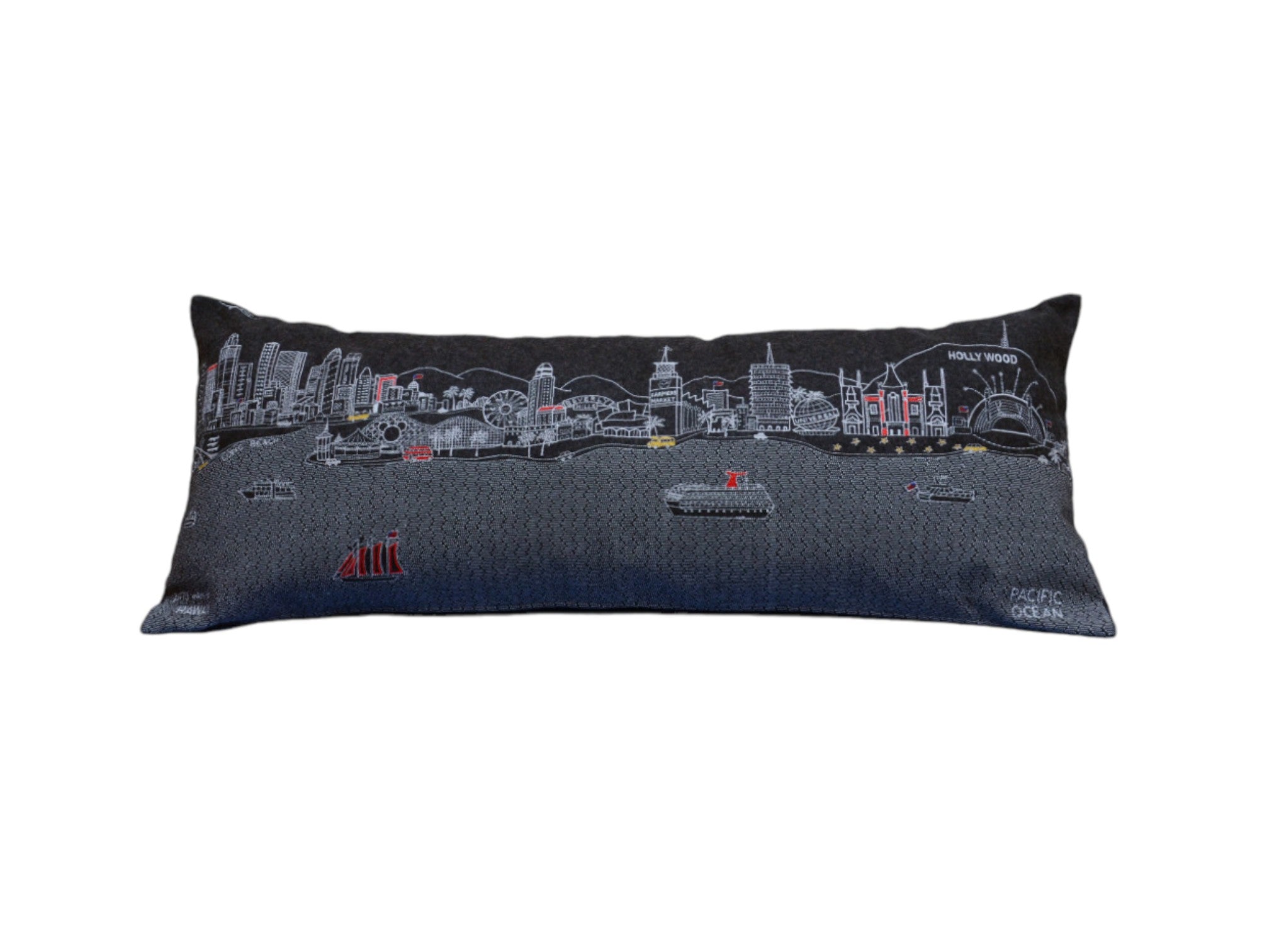 14" X 35" Black Gray and White Hometown Pride Wool Lumbar Throw Pillow-Accent Throw Pillows-DECOROLALA