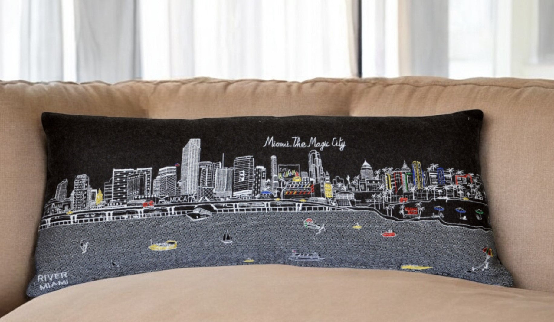 14" X 35" Black Gray and White Hometown Pride Wool Lumbar Throw Pillow-Accent Throw Pillows-DECOROLALA
