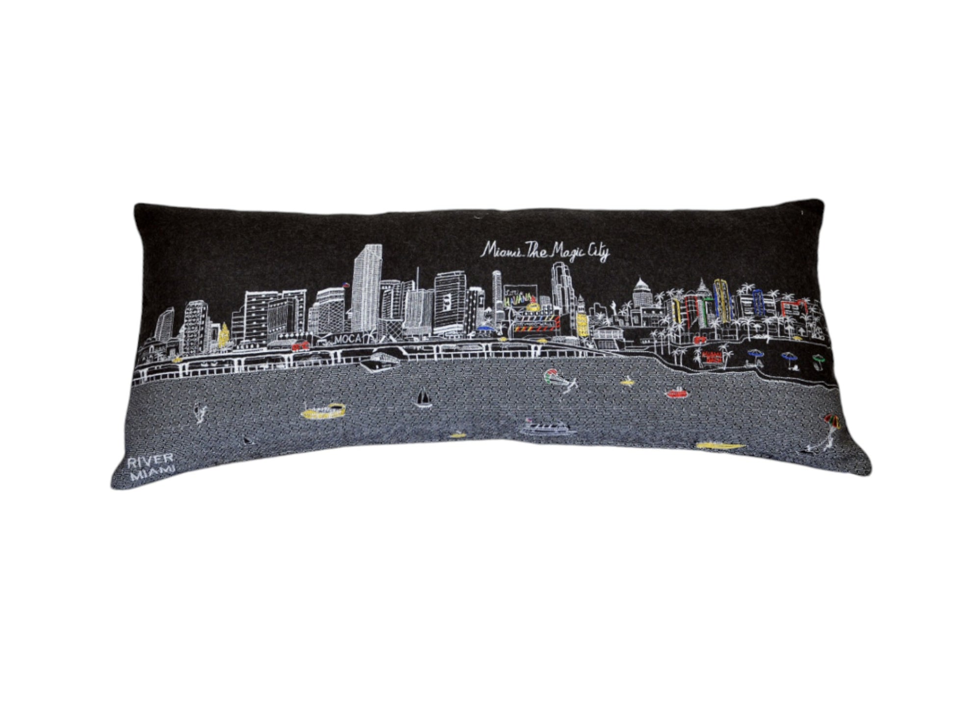 14" X 35" Black Gray and White Hometown Pride Wool Lumbar Throw Pillow-Accent Throw Pillows-DECOROLALA