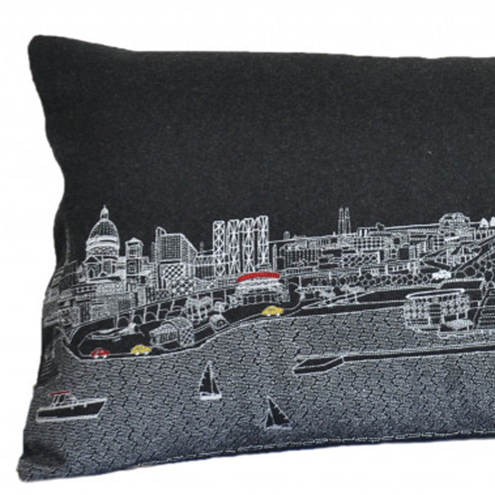14" X 35" Black Gray and White Hometown Pride Wool Lumbar Throw Pillow-Accent Throw Pillows-DECOROLALA