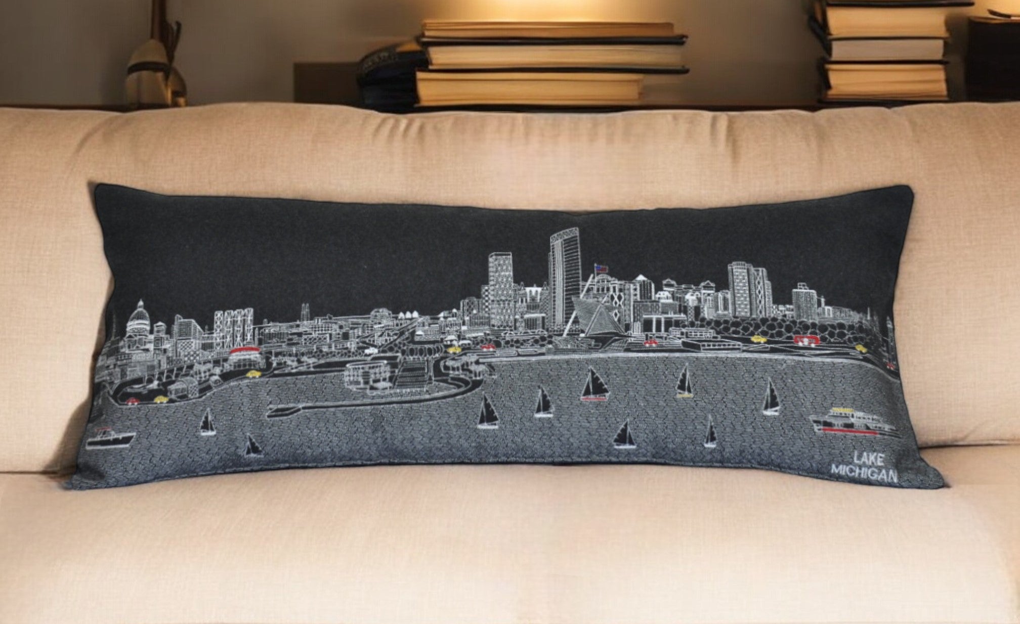 14" X 35" Black Gray and White Hometown Pride Wool Lumbar Throw Pillow-Accent Throw Pillows-DECOROLALA