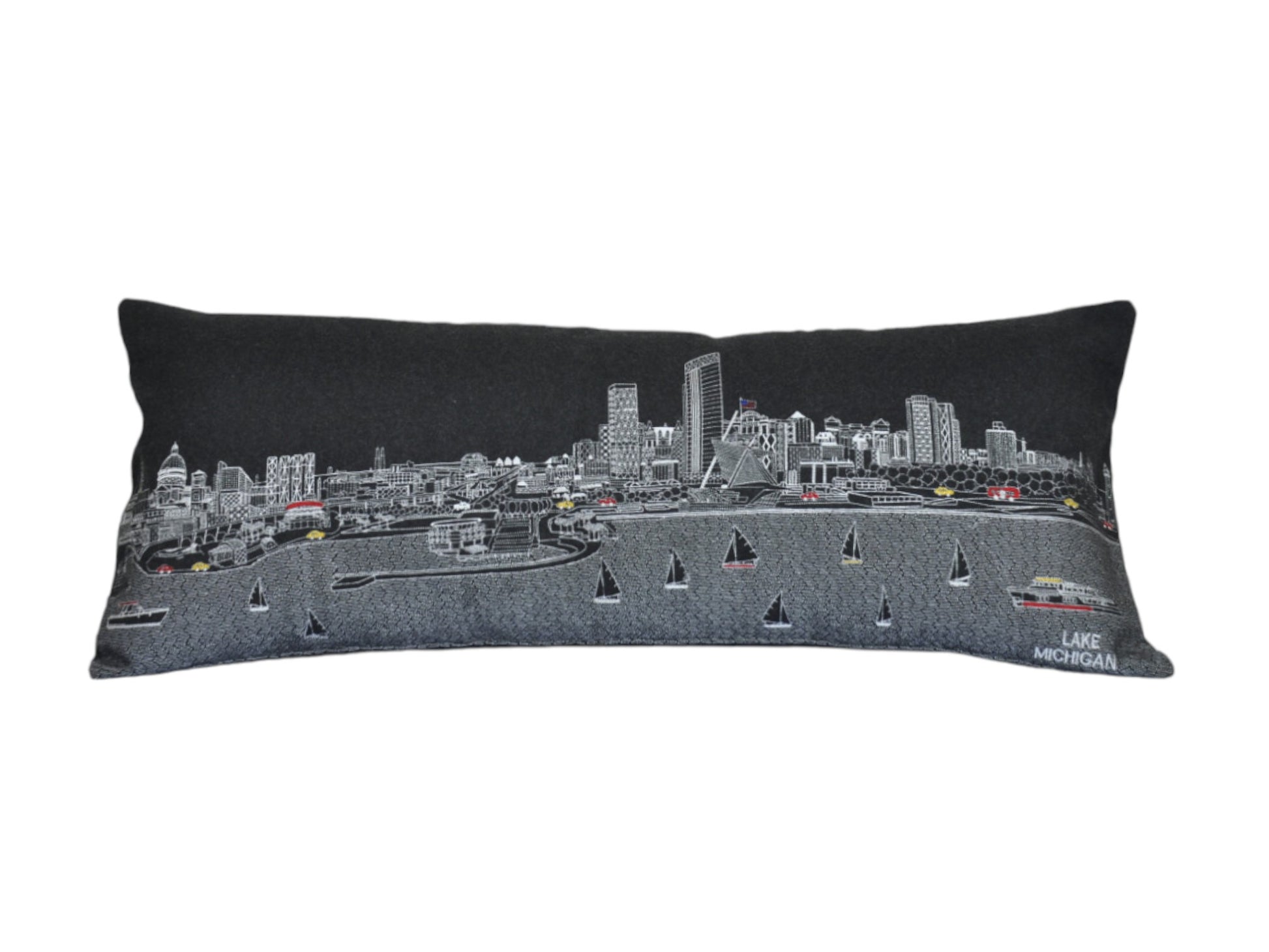 14" X 35" Black Gray and White Hometown Pride Wool Lumbar Throw Pillow-Accent Throw Pillows-DECOROLALA