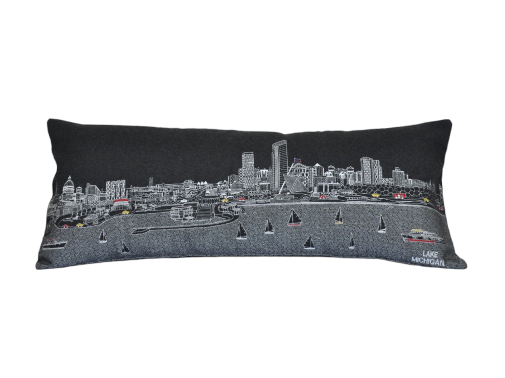 14" X 35" Black Gray and White Hometown Pride Wool Lumbar Throw Pillow-Accent Throw Pillows-DECOROLALA