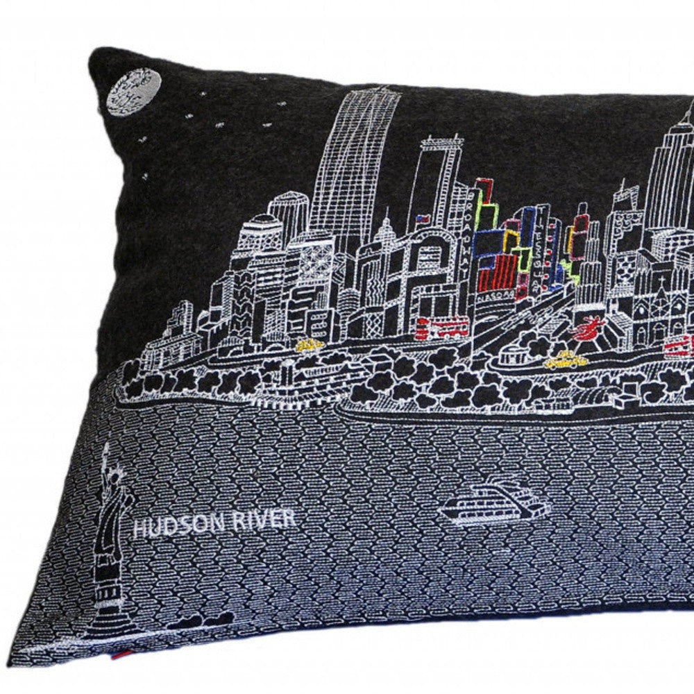 14" X 35" Black Gray and White Hometown Pride Wool Lumbar Throw Pillow-Accent Throw Pillows-DECOROLALA