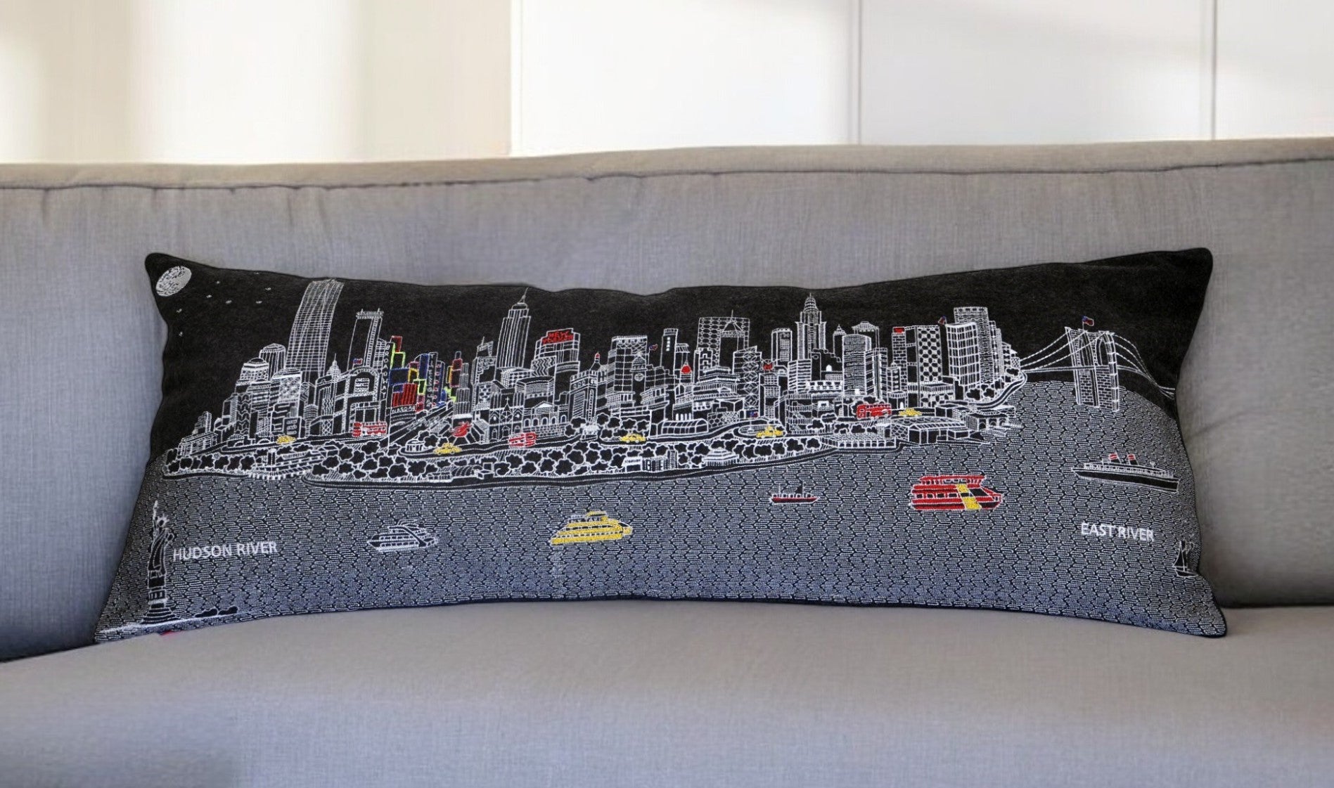 14" X 35" Black Gray and White Hometown Pride Wool Lumbar Throw Pillow-Accent Throw Pillows-DECOROLALA
