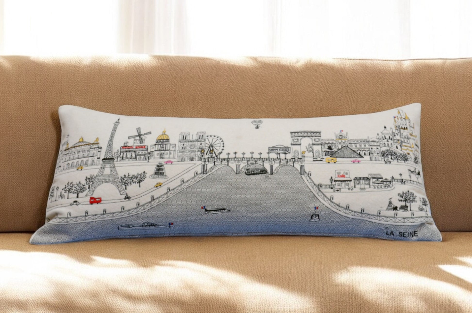 14" X 35" Cream Hometown Pride Wool Lumbar Throw Pillow-Accent Throw Pillows-DECOROLALA