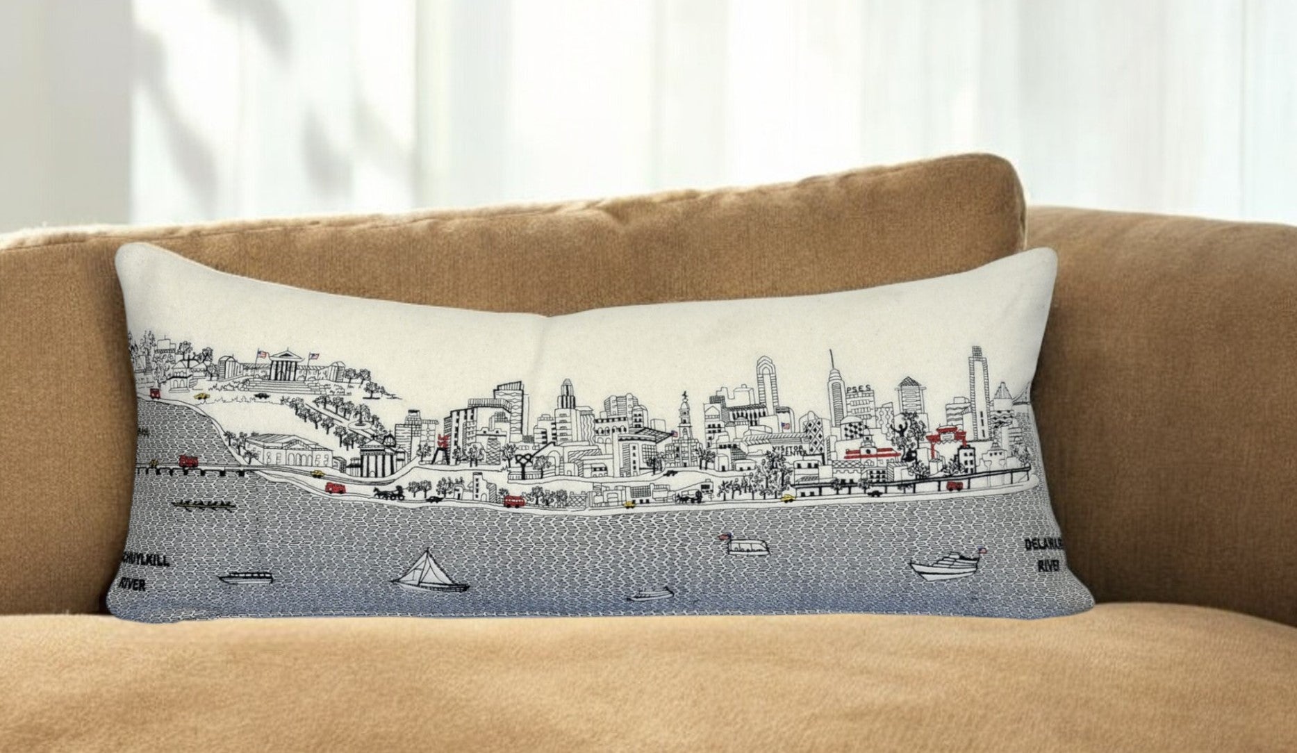 14" X 35" Cream Hometown Pride Wool Lumbar Throw Pillow-Accent Throw Pillows-DECOROLALA