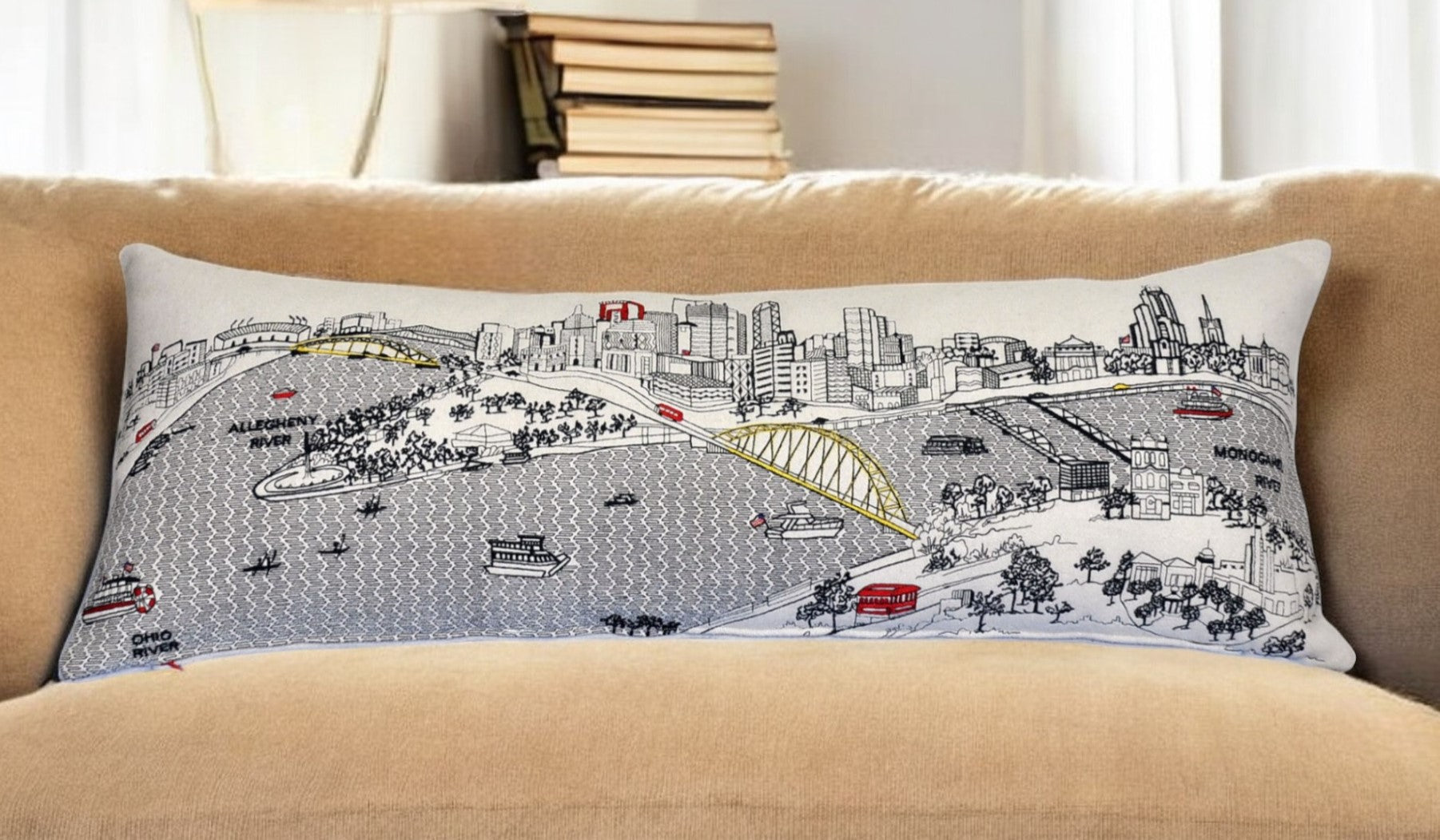 14" X 35" Cream Hometown Pride Wool Lumbar Throw Pillow-Accent Throw Pillows-DECOROLALA