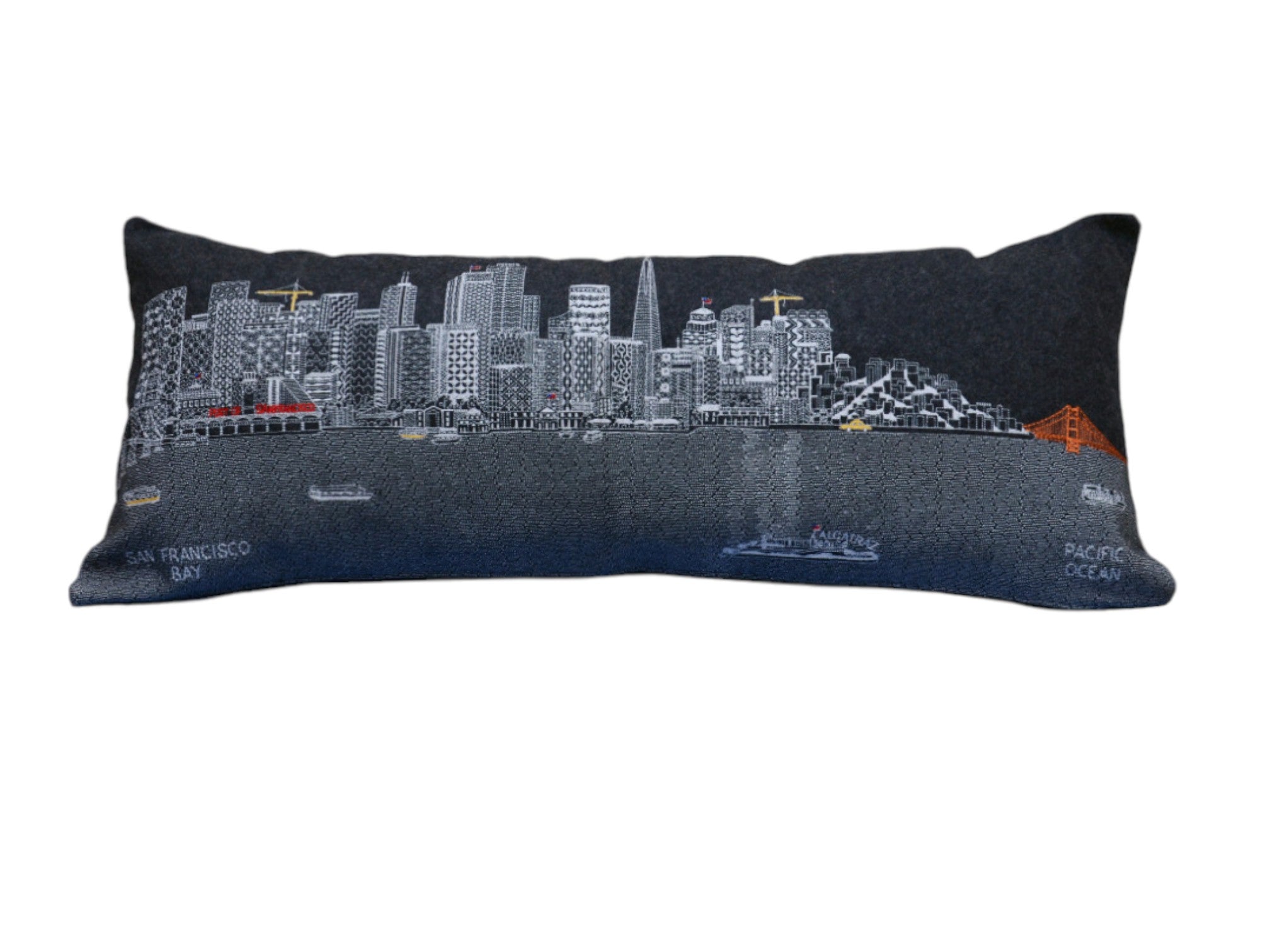 14" X 35" Black Gray and White Hometown Pride Wool Lumbar Throw Pillow-Accent Throw Pillows-DECOROLALA