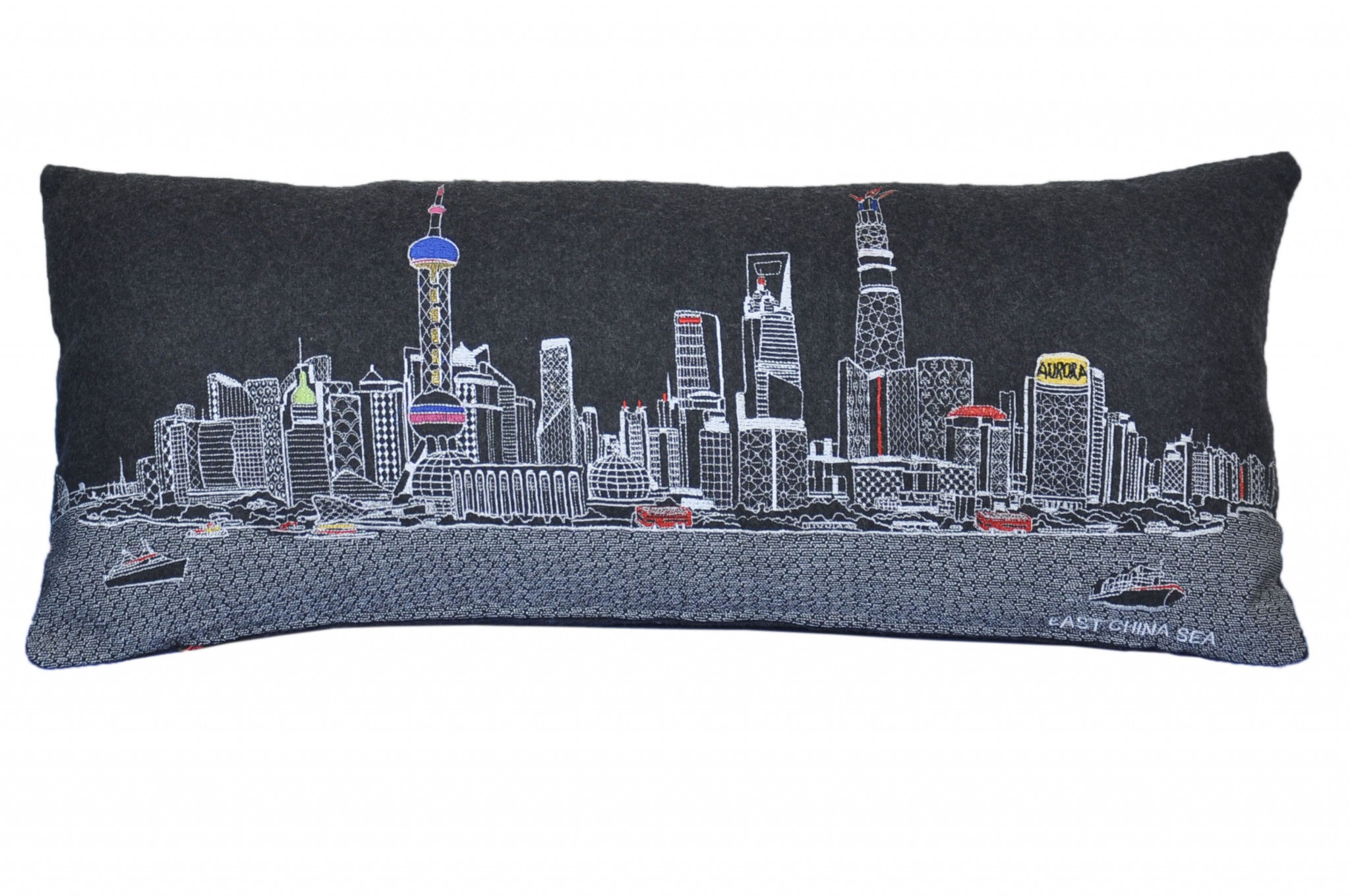 14" X 35" Black Gray and White Hometown Pride Wool Lumbar Throw Pillow-Accent Throw Pillows-DECOROLALA