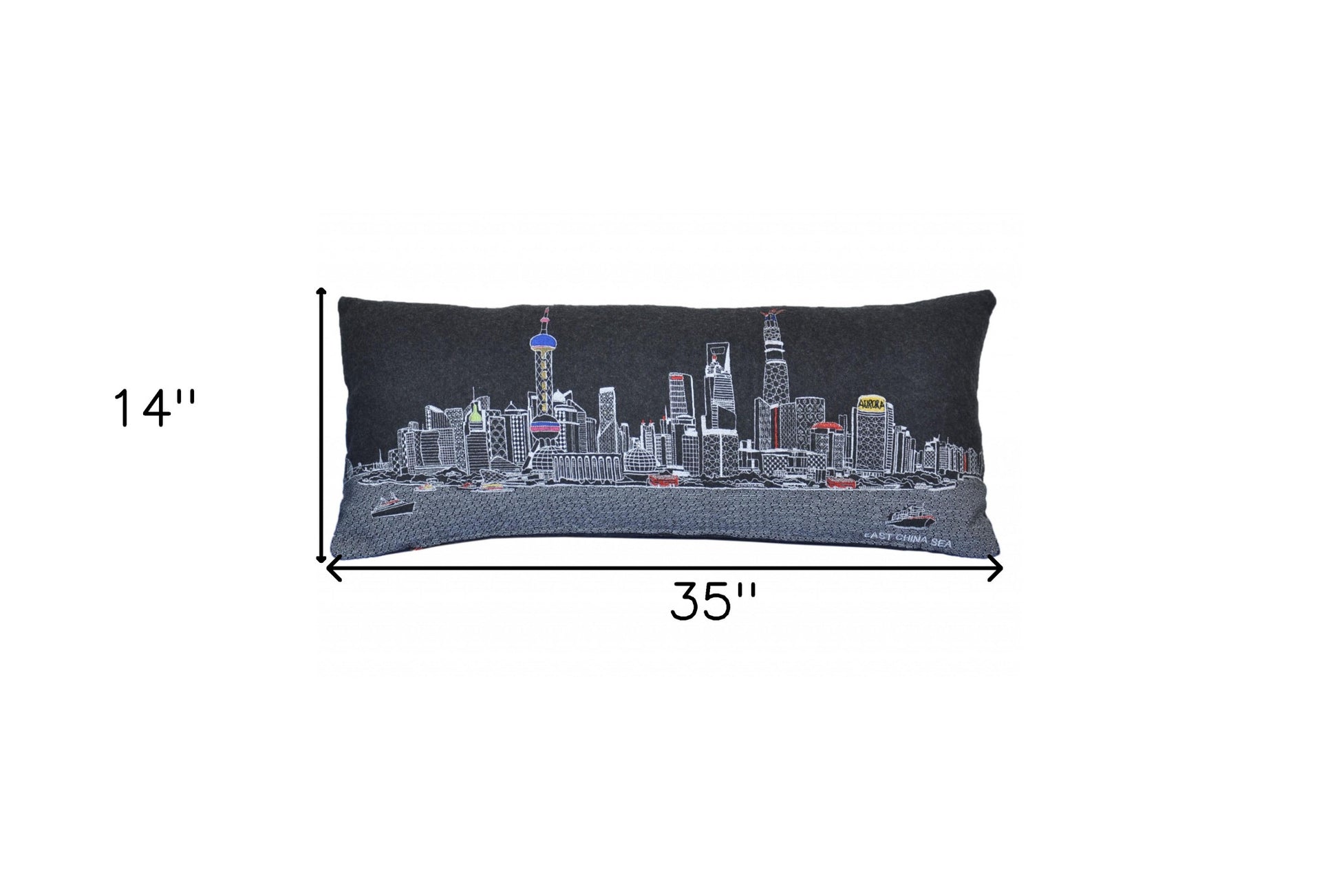 14" X 35" Black Gray and White Hometown Pride Wool Lumbar Throw Pillow-Accent Throw Pillows-DECOROLALA