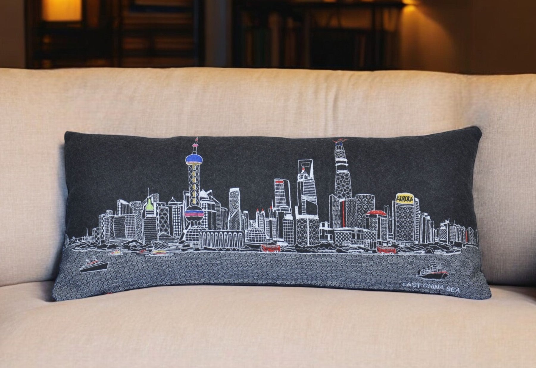 14" X 35" Black Gray and White Hometown Pride Wool Lumbar Throw Pillow-Accent Throw Pillows-DECOROLALA